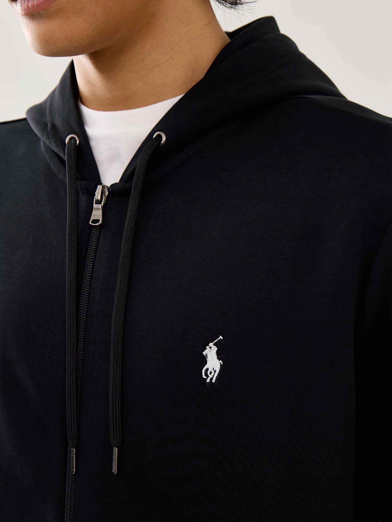 Double Knit Zip Up Hoodie Polo Black