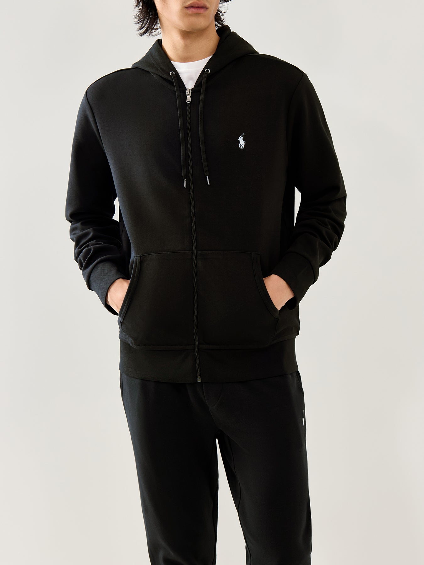 Double Knit Zip Up Hoodie Polo Black