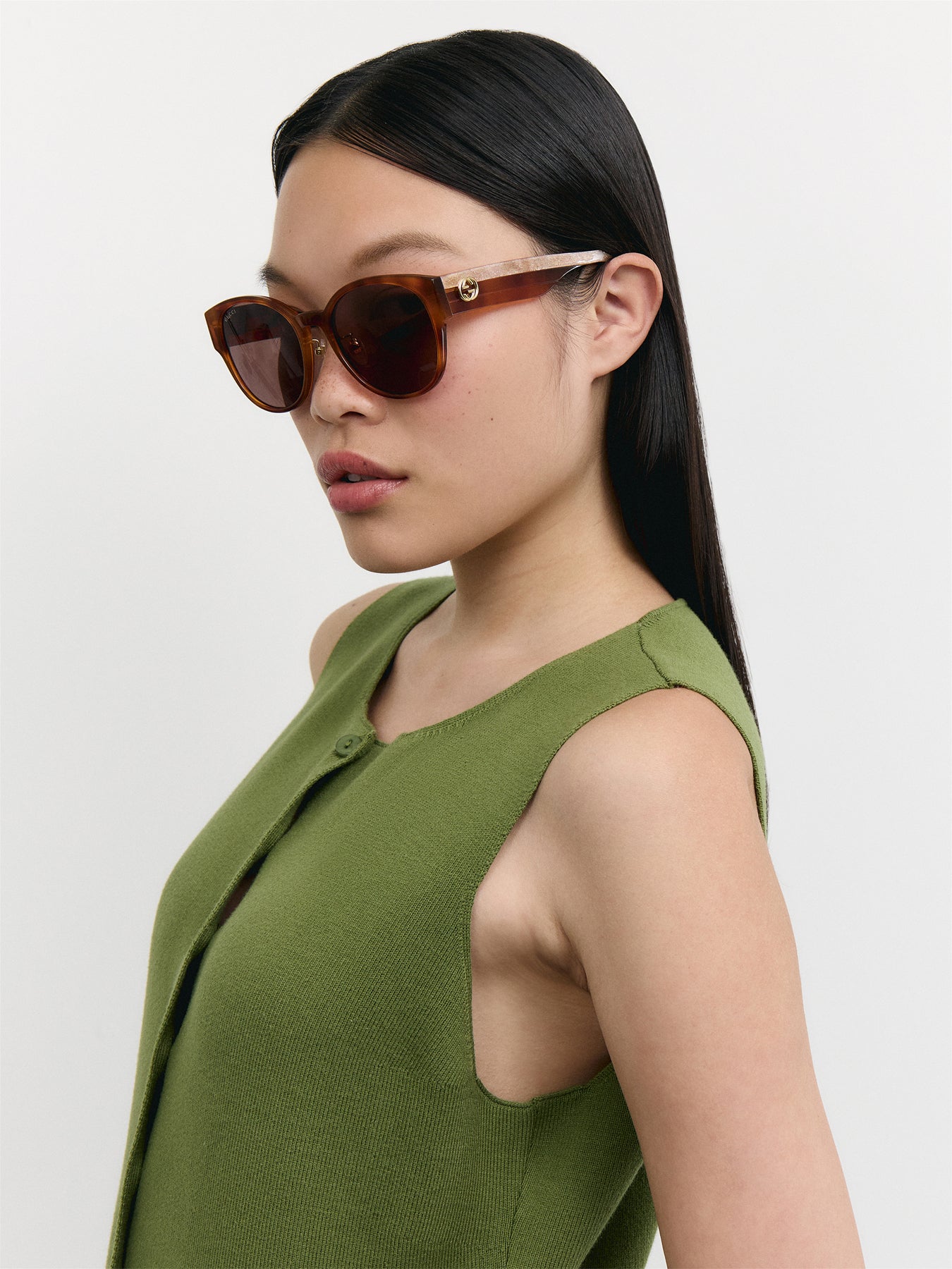 GG1304SK Gucci Stripe Recycled Acetate Round Sunglasses