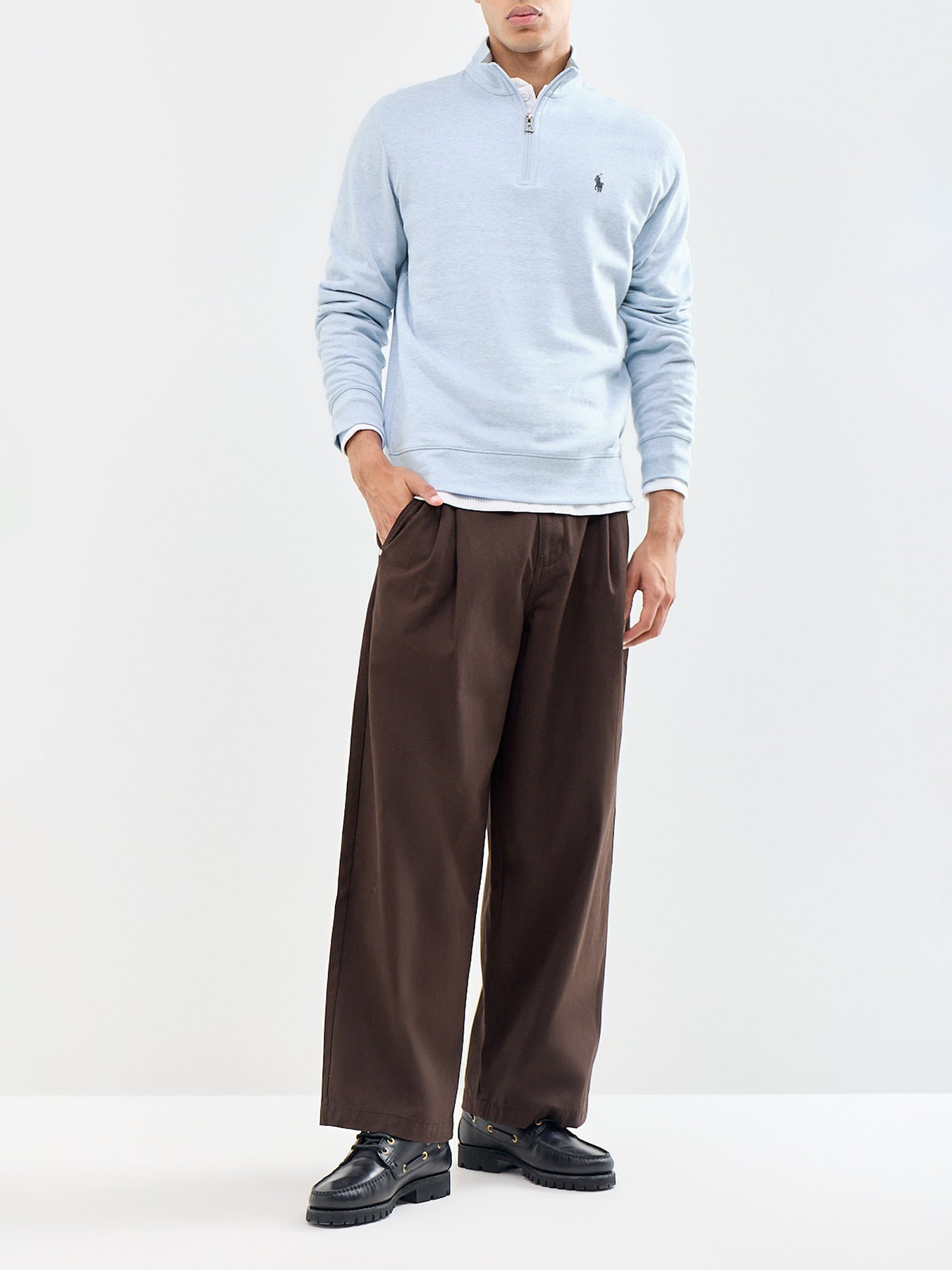 Double Knit Quarter Zip Sweatshirt Blue