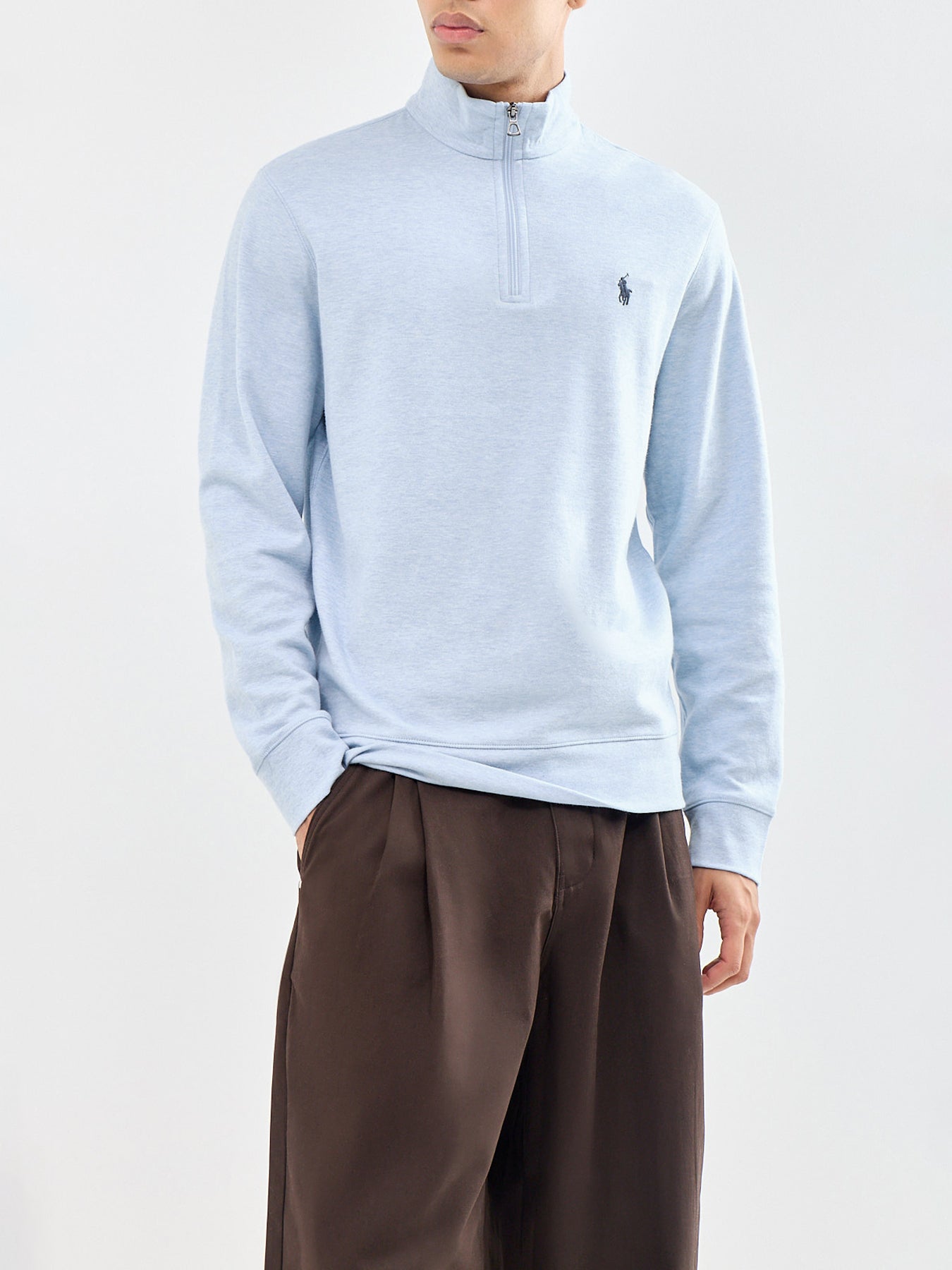 Double Knit Quarter Zip Sweatshirt Blue