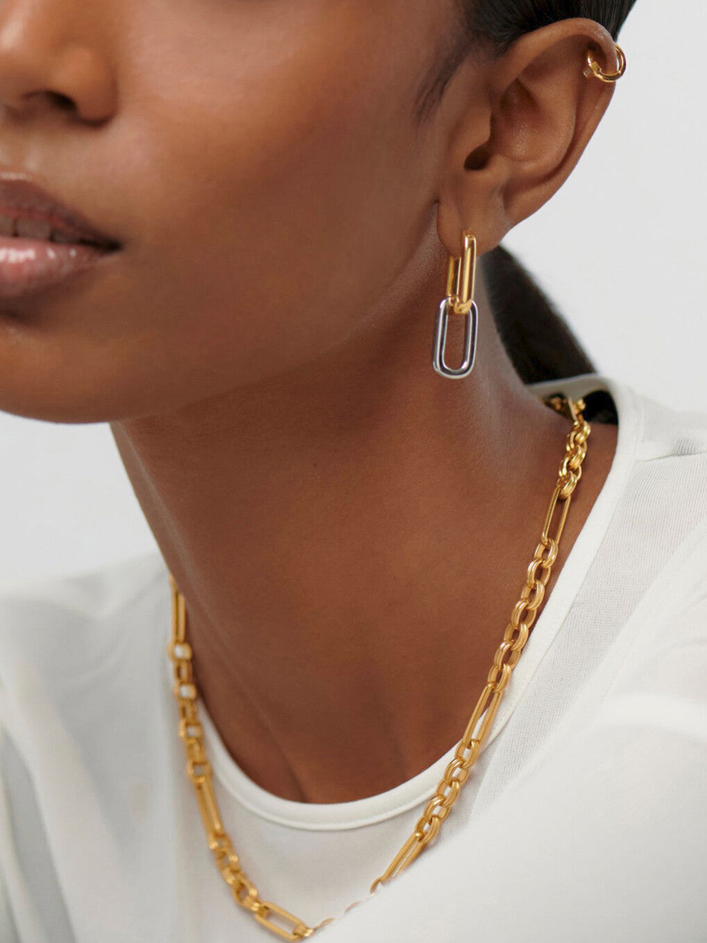 Silver and Gold Mix Link Earrings