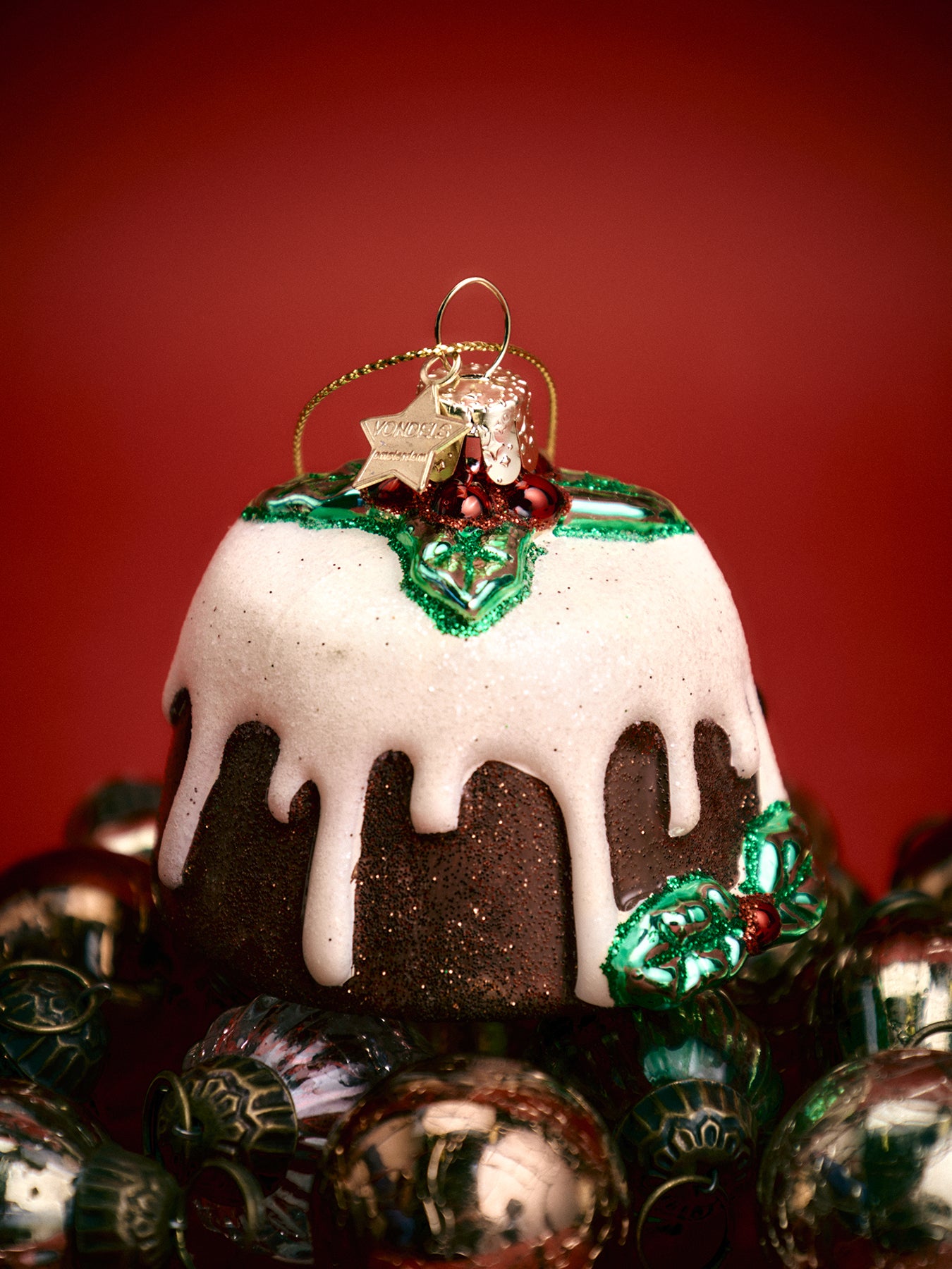 Christmas Pudding Glass Hanging Decoration 6cm