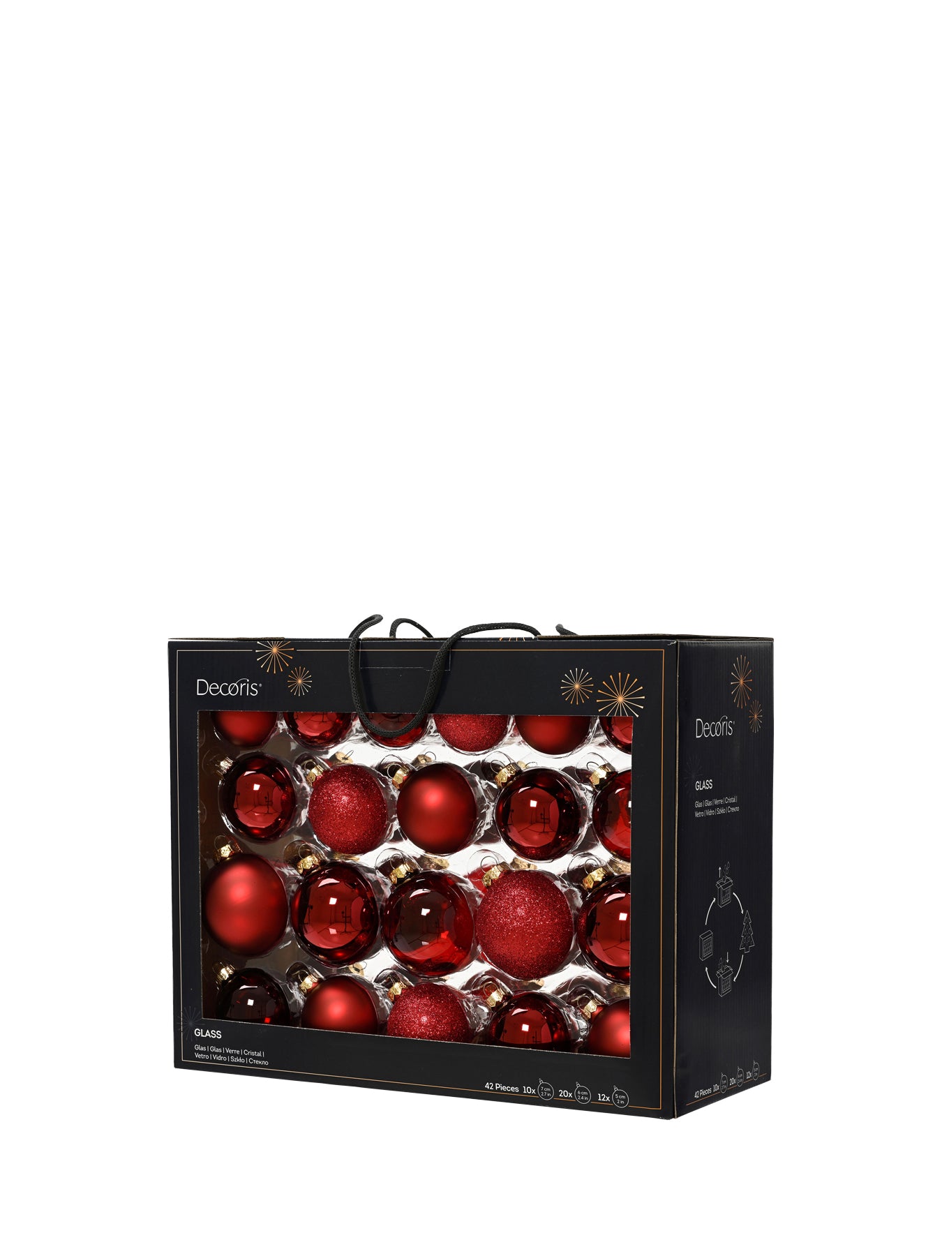 Oxblood Red Glitter Glass Baubles Pack of 42