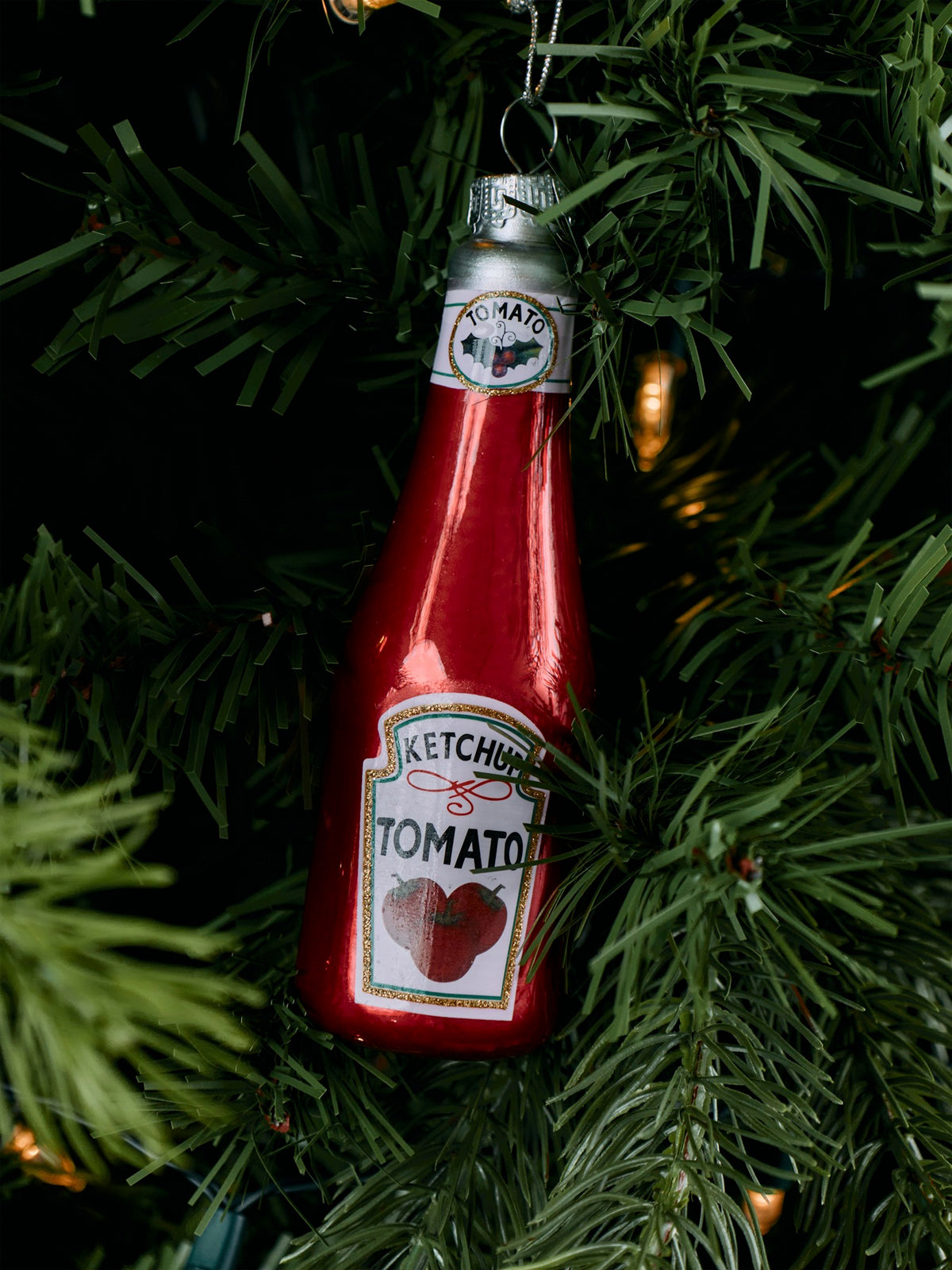 Bottle of Ketchup Glass Hanging Christmas Decoration