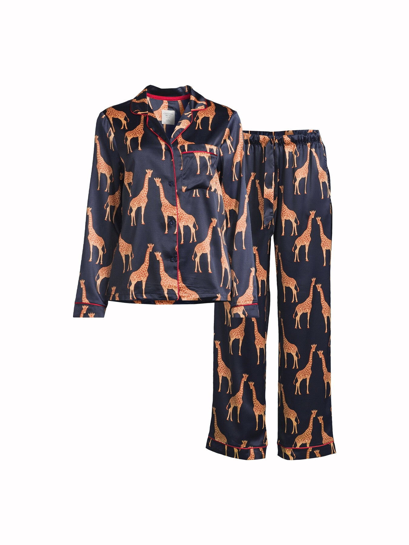 Giraffe Print Satin Button Up Long Set