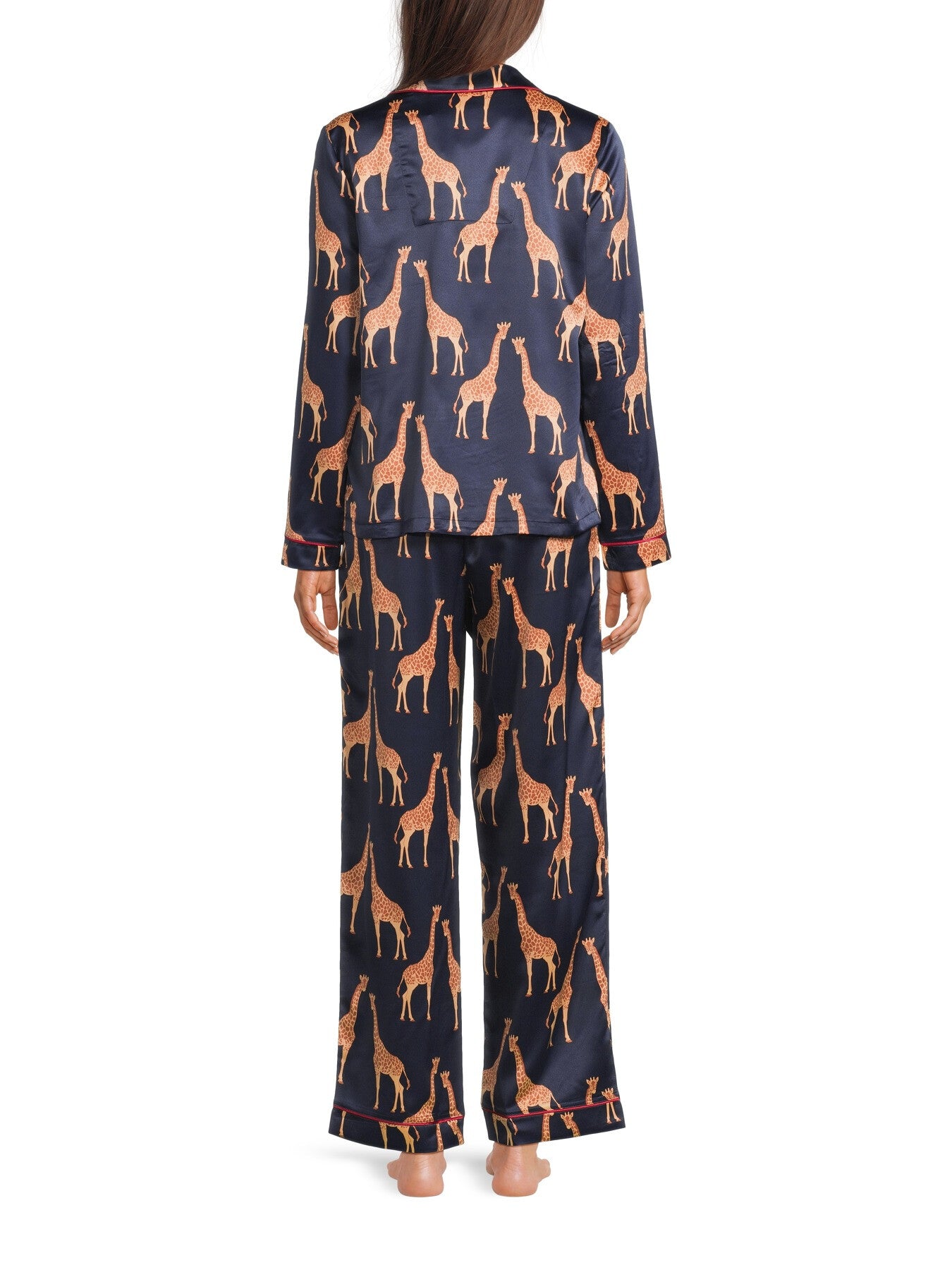 Giraffe Print Satin Button Up Long Set