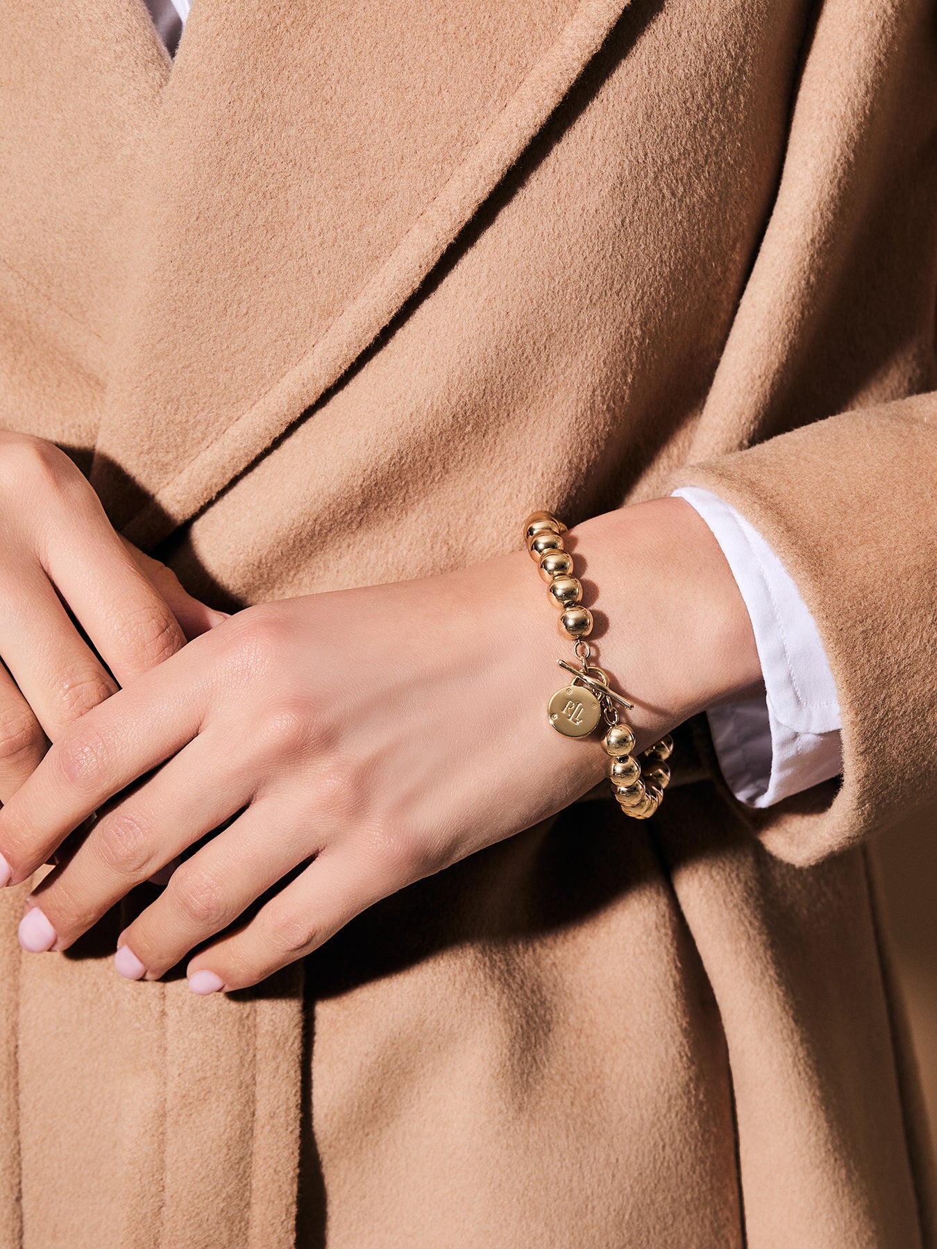 Lauren Ralph Lauren Gold Beaded Chain Bracelet with Padlock