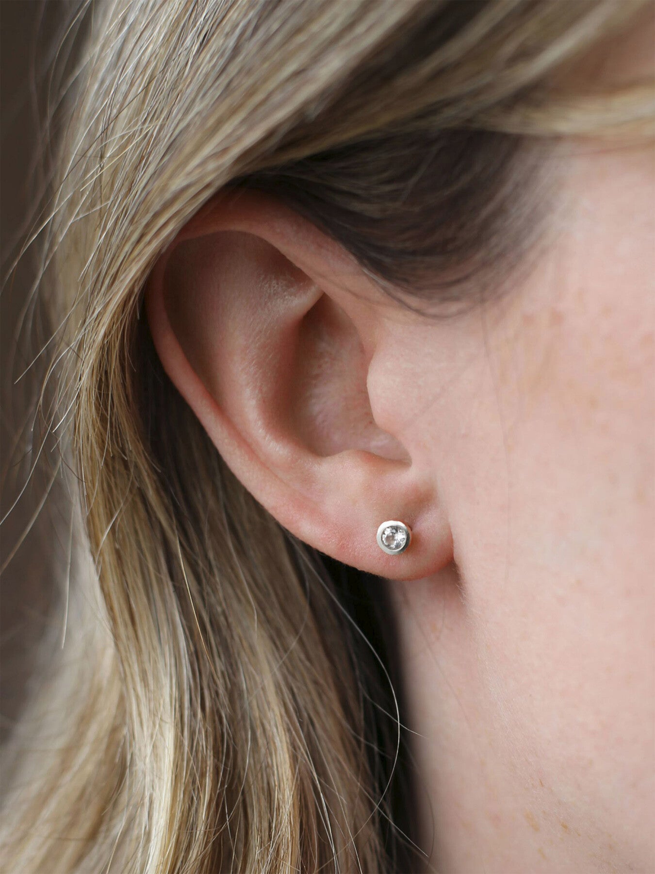 White Topaz Stud Earrings April