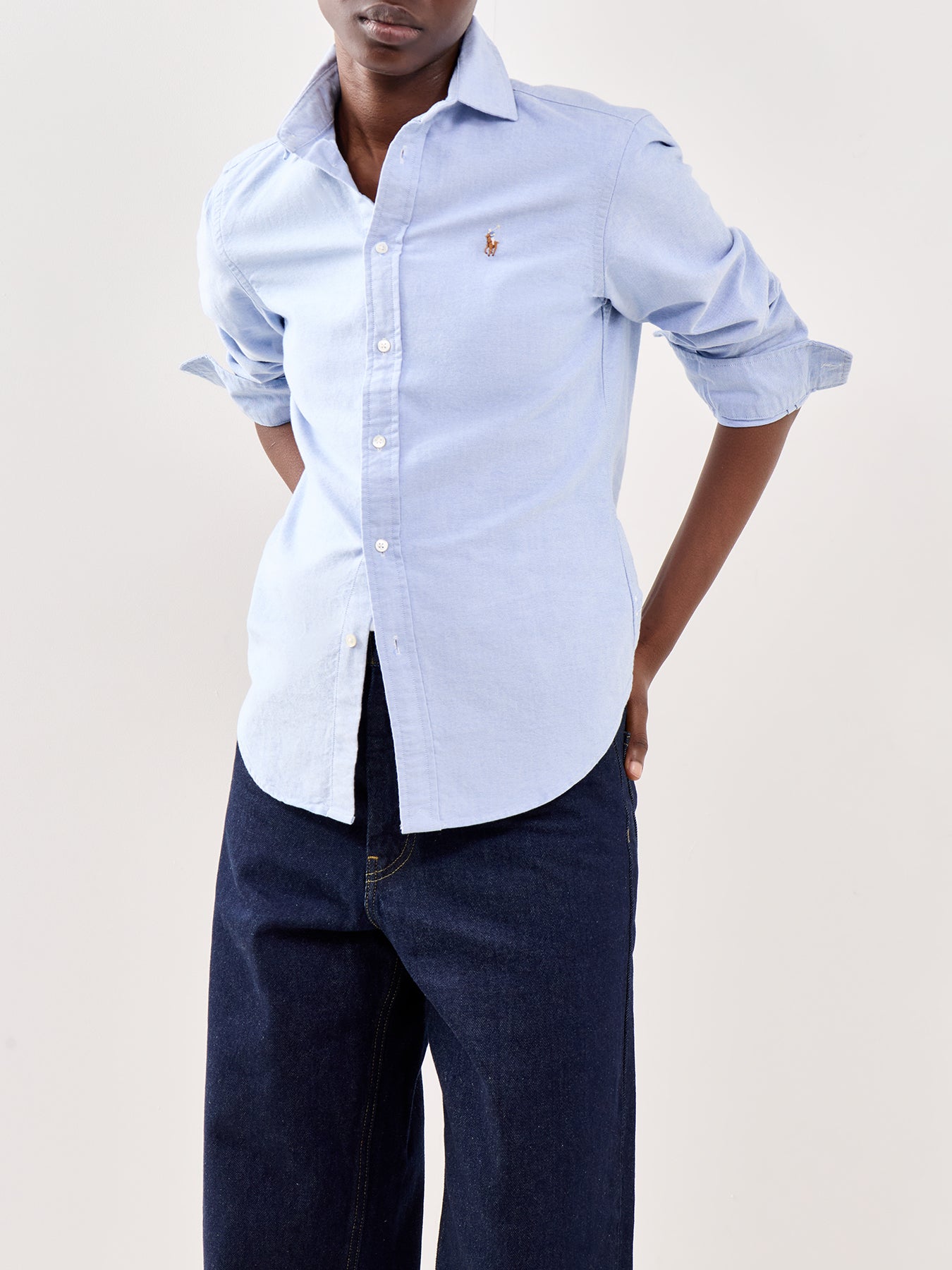 Long Sleeve Button Front Shirt Bsr Blue