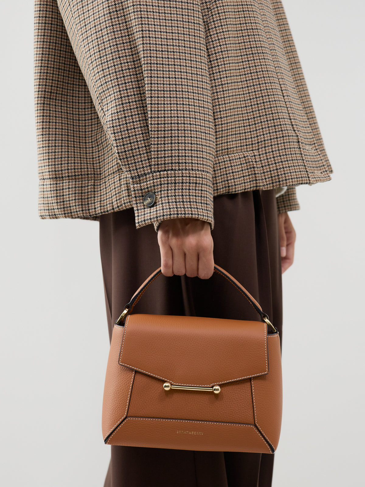 Mosaic Grain Leather Top Handle Bag