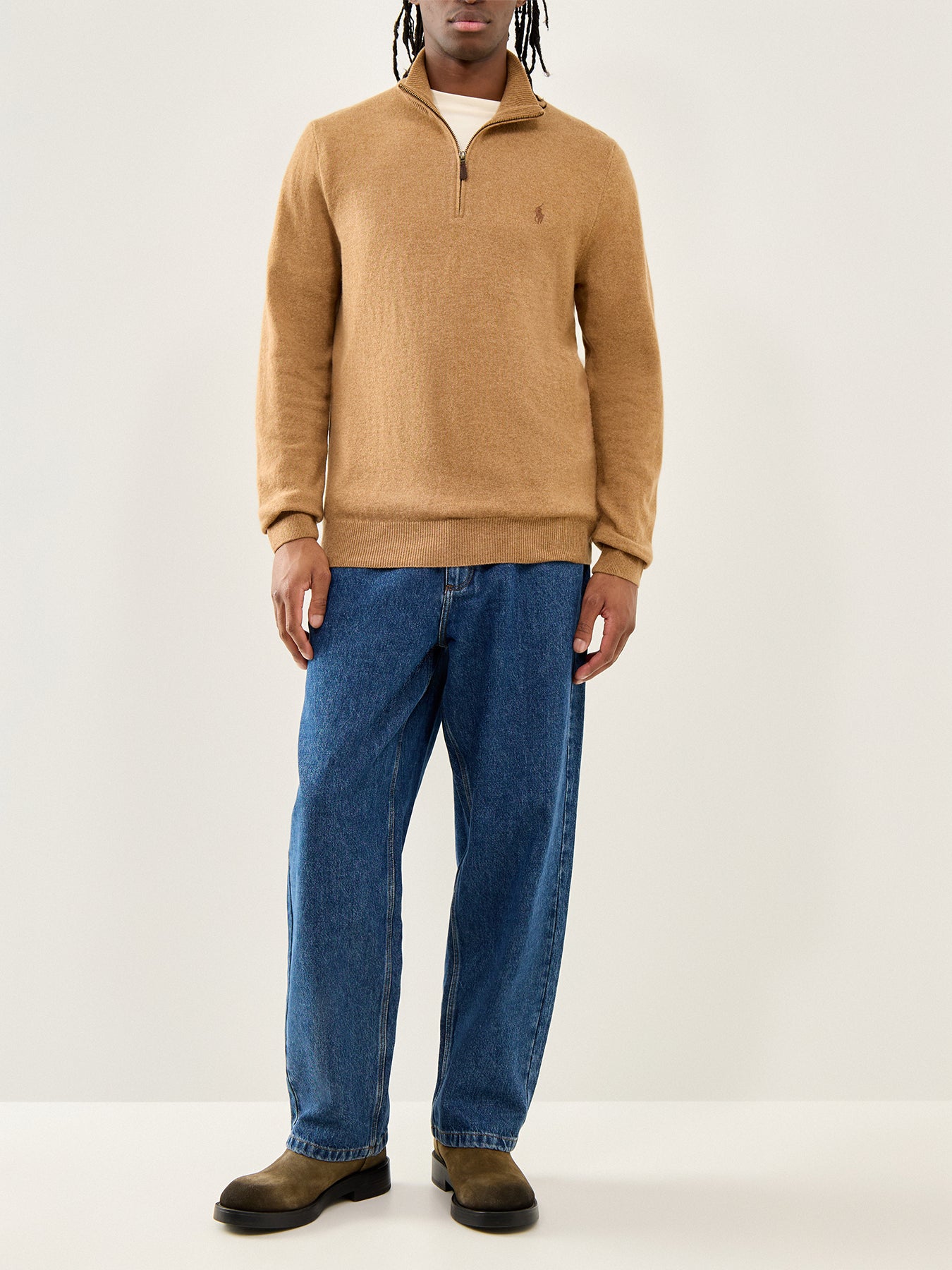 Half-Zip Merino Jumper Latte Brown