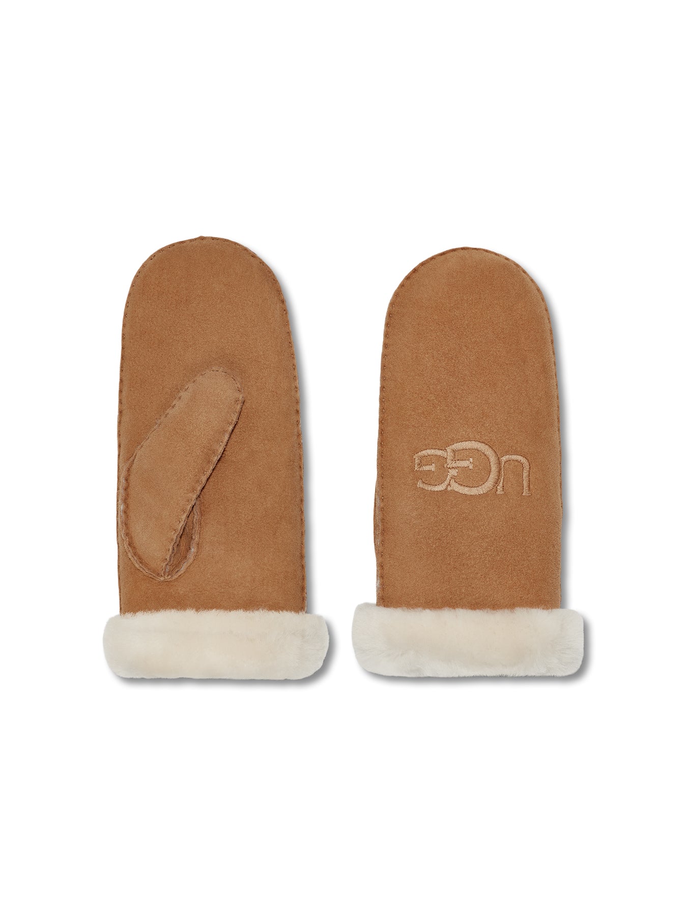 Sheepskin Embroidered Logo Mittens Chestnut