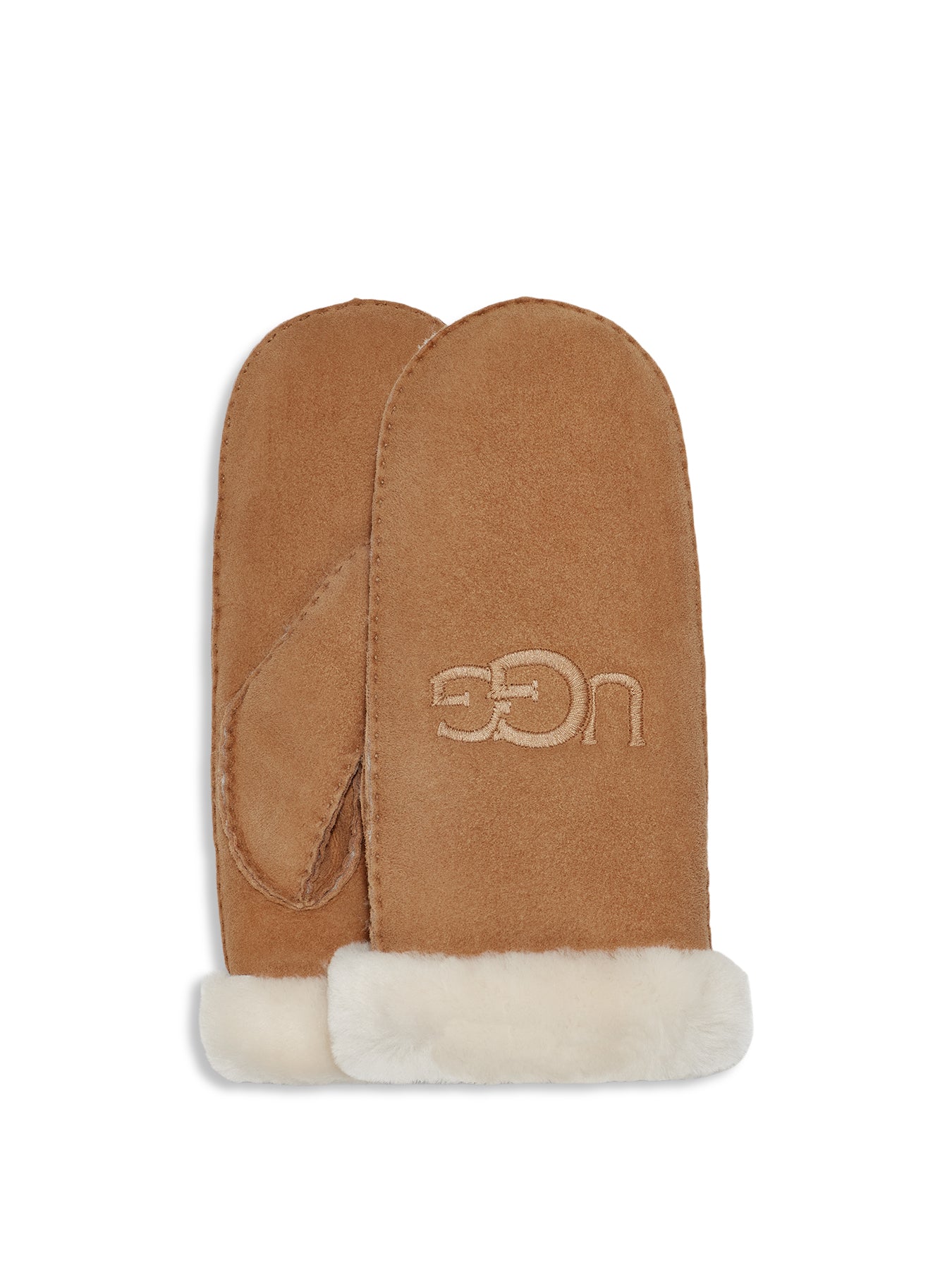 Sheepskin Embroidered Logo Mittens Chestnut