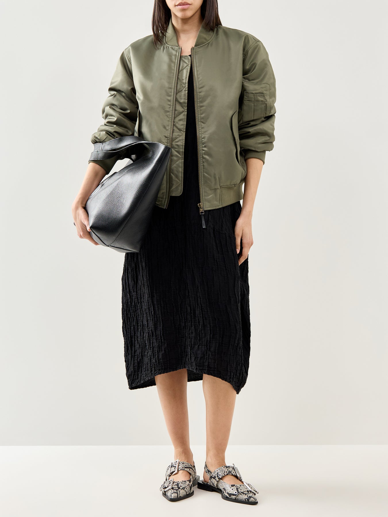 Silk Crinkle Dress Black Black