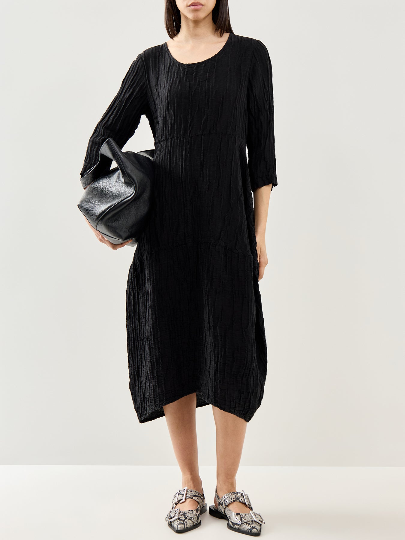 Silk Crinkle Dress Black Black