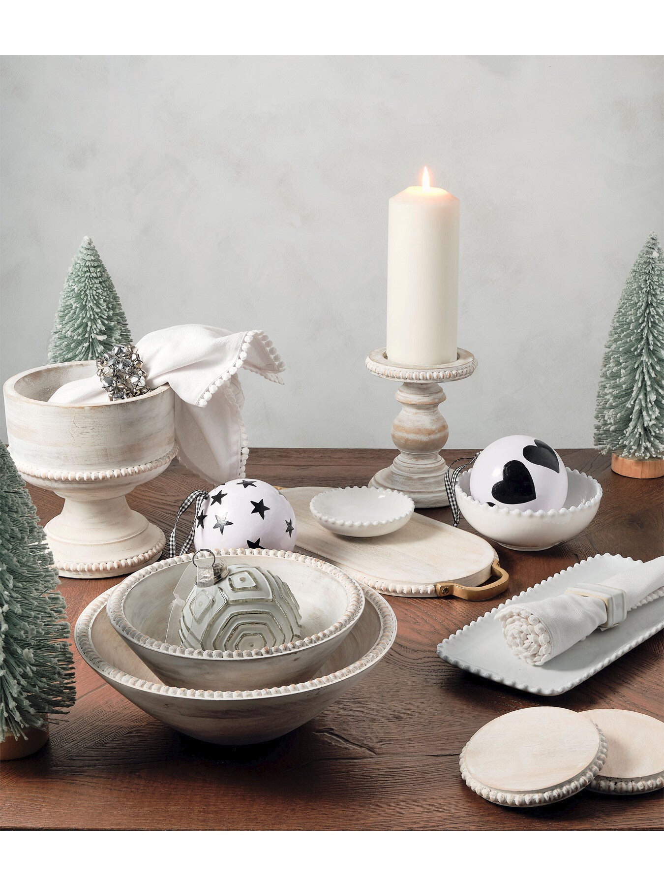 Pearl White Table Runner with French Knot