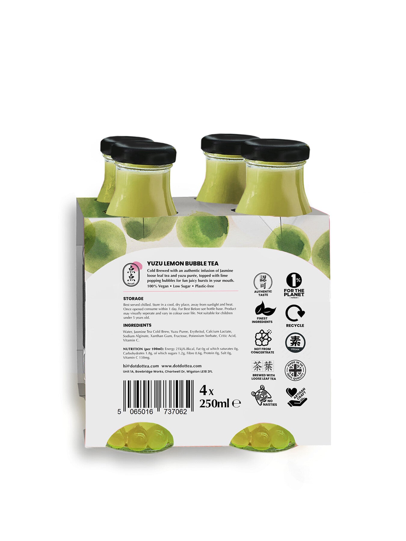 Yuzu Lemon Bubble Tea Pack 4x250ml