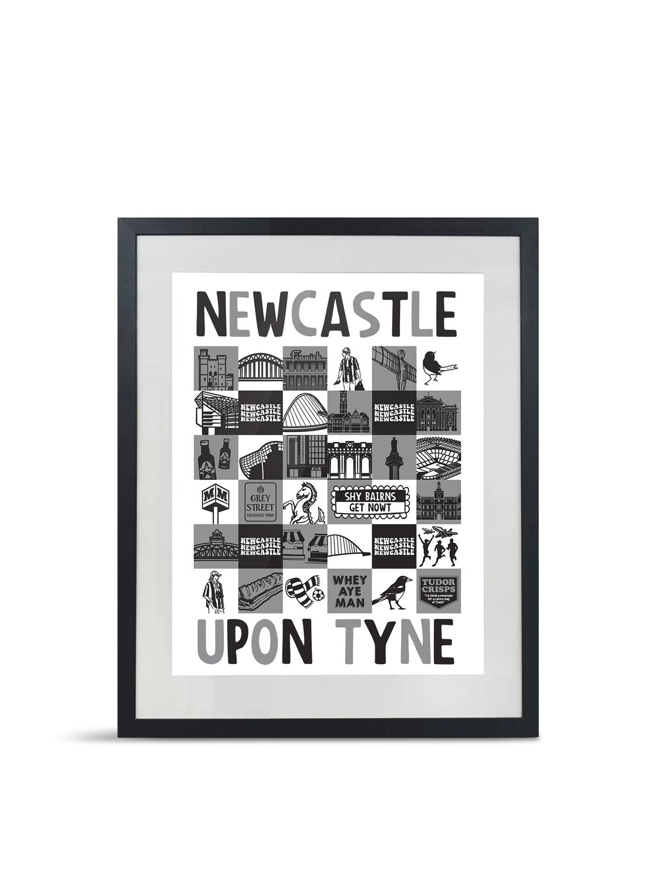 Newcastle Grey Square A3 Print With Frame