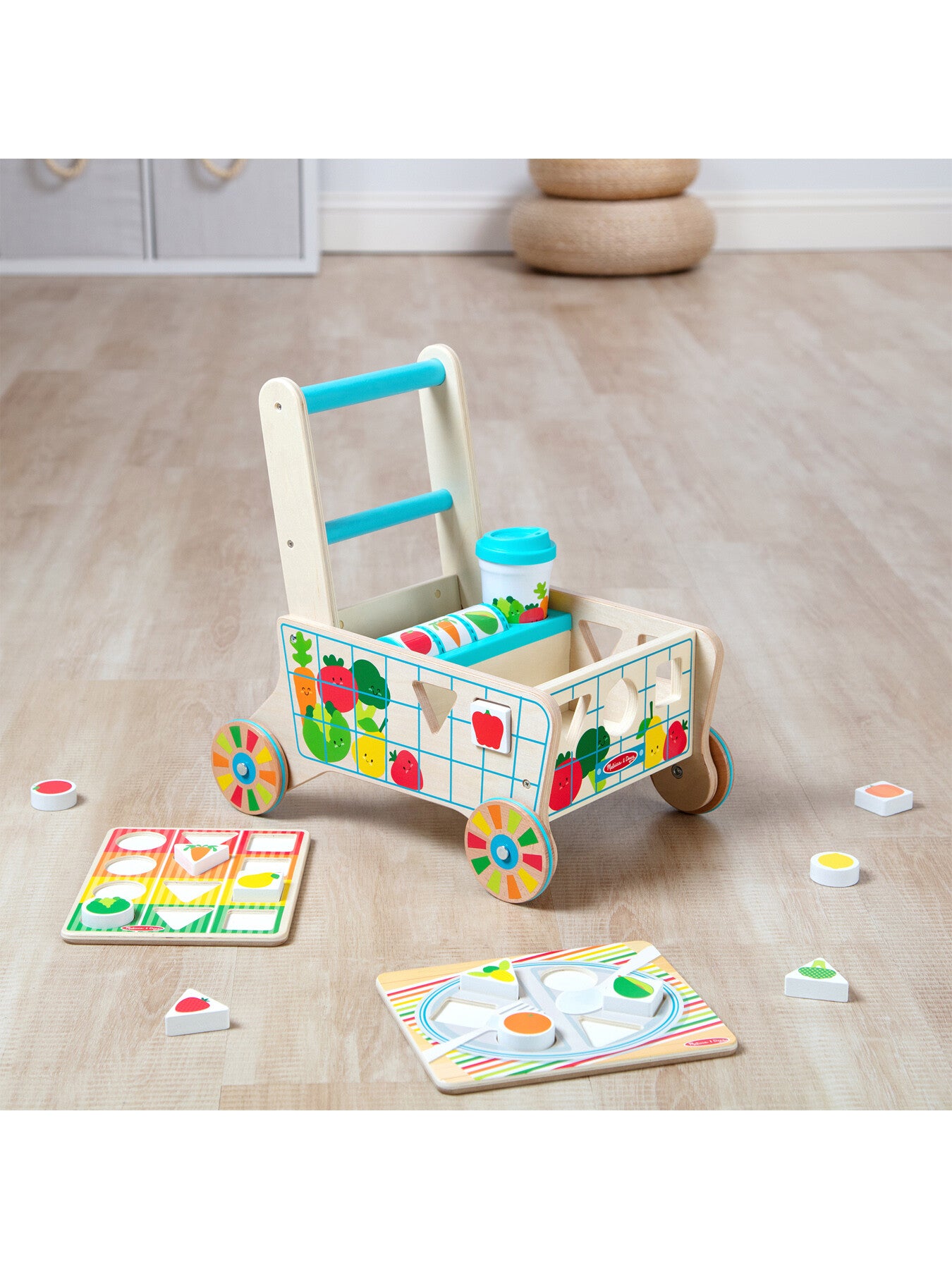 Wooden Shape Sorting Grocery Cart