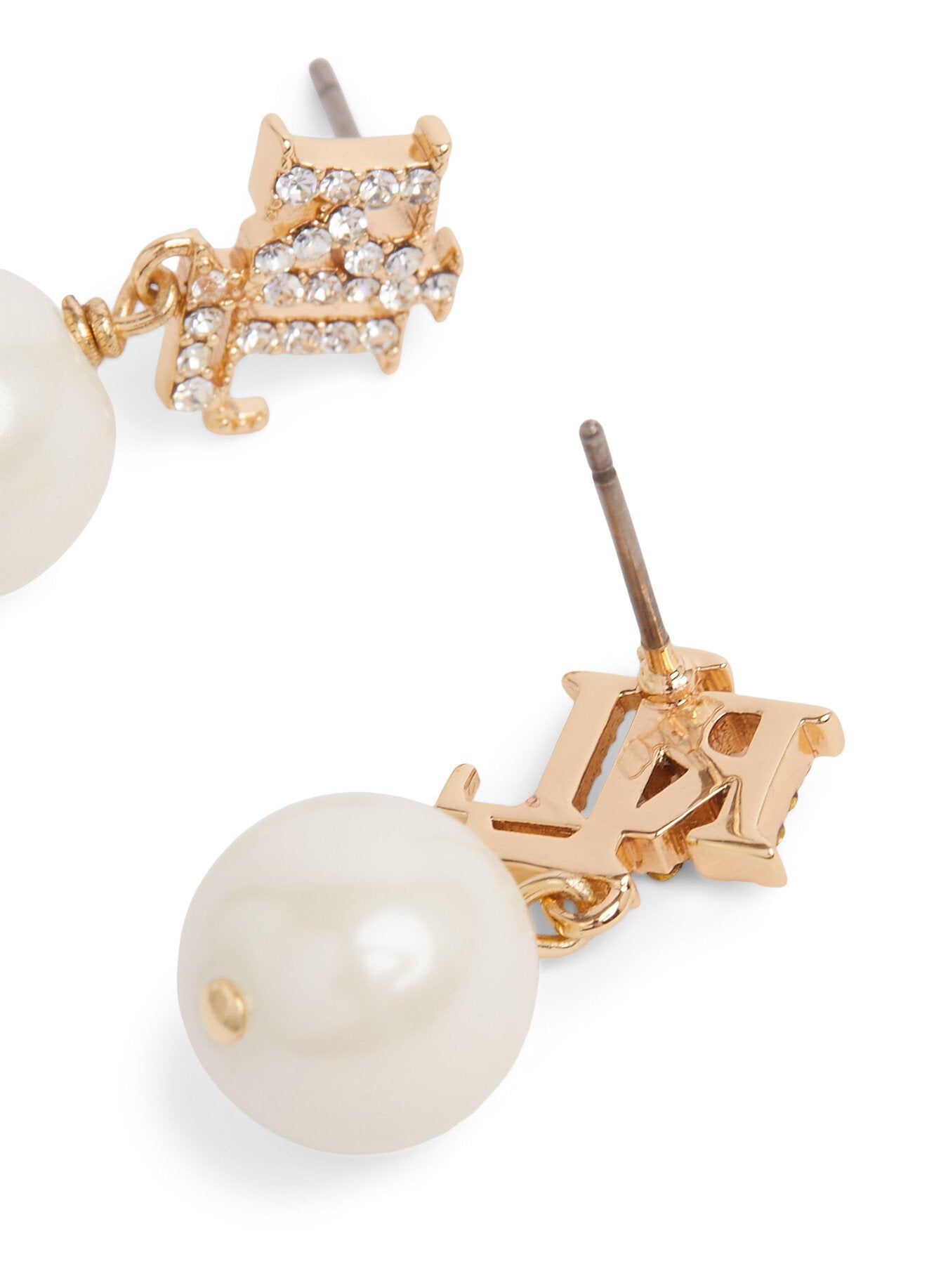 Lauren Ralph Lauren Gold Crystal Logo Pearl Drop Earrings