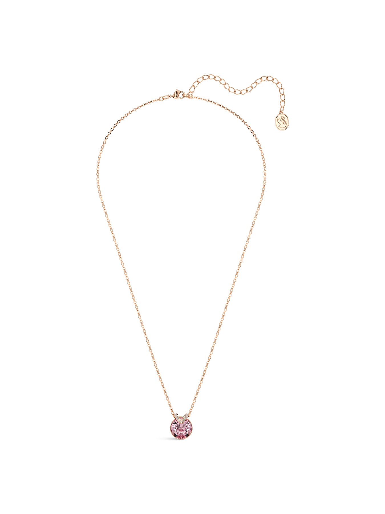 Bella Round Cut Pendant Necklace Pink Stone Rose Gold Plated