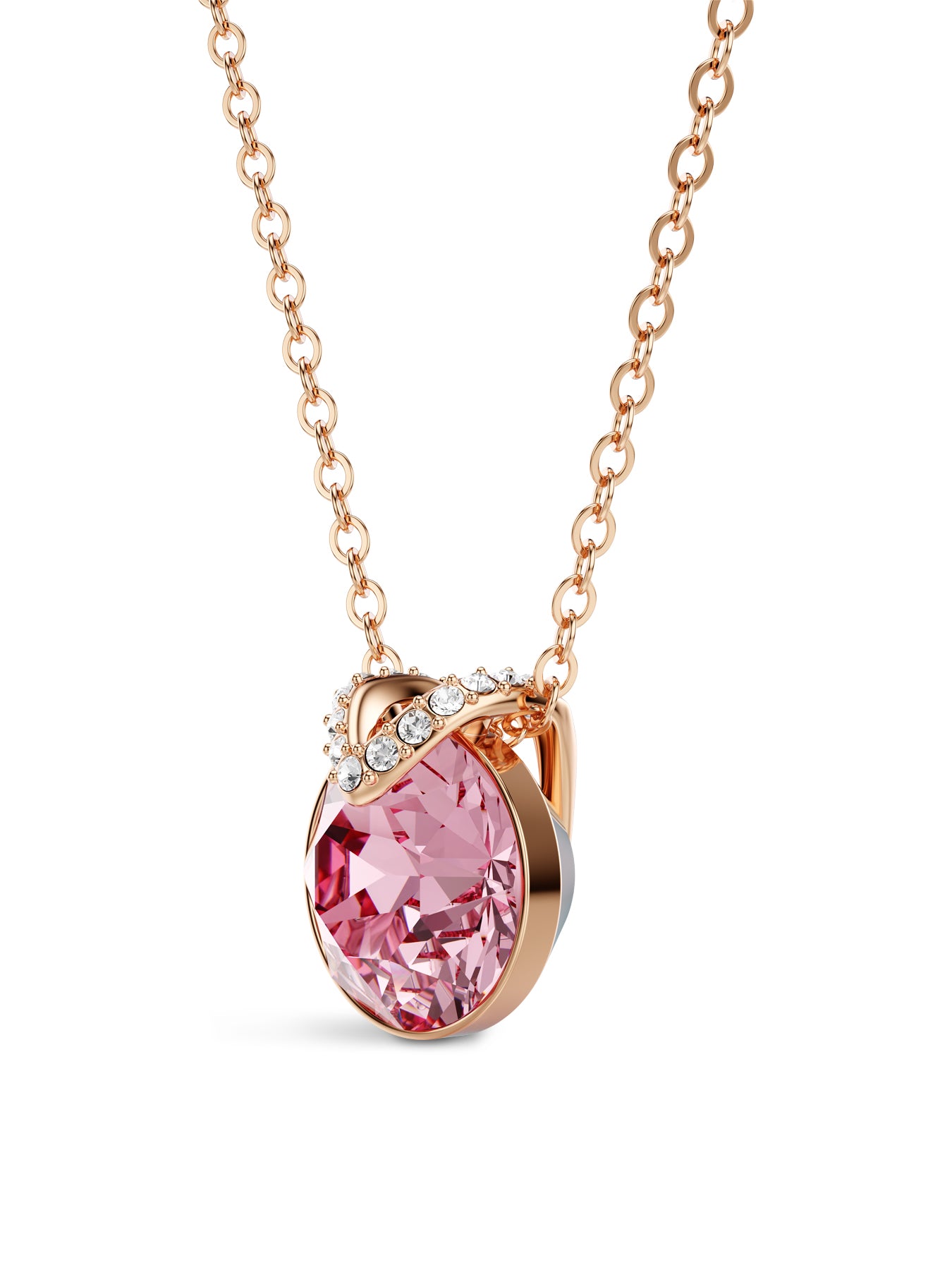 Bella Round Cut Pendant Necklace Pink Stone Rose Gold Plated