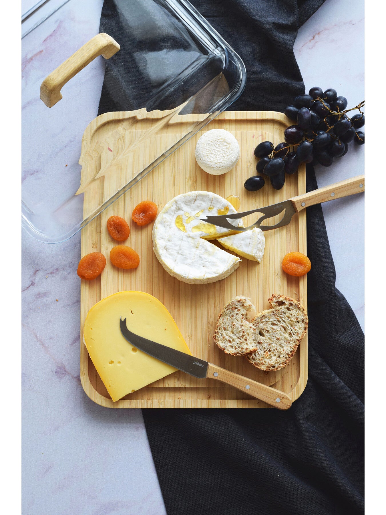 Store Serve Glass Cheese Box with Bamboo Platter