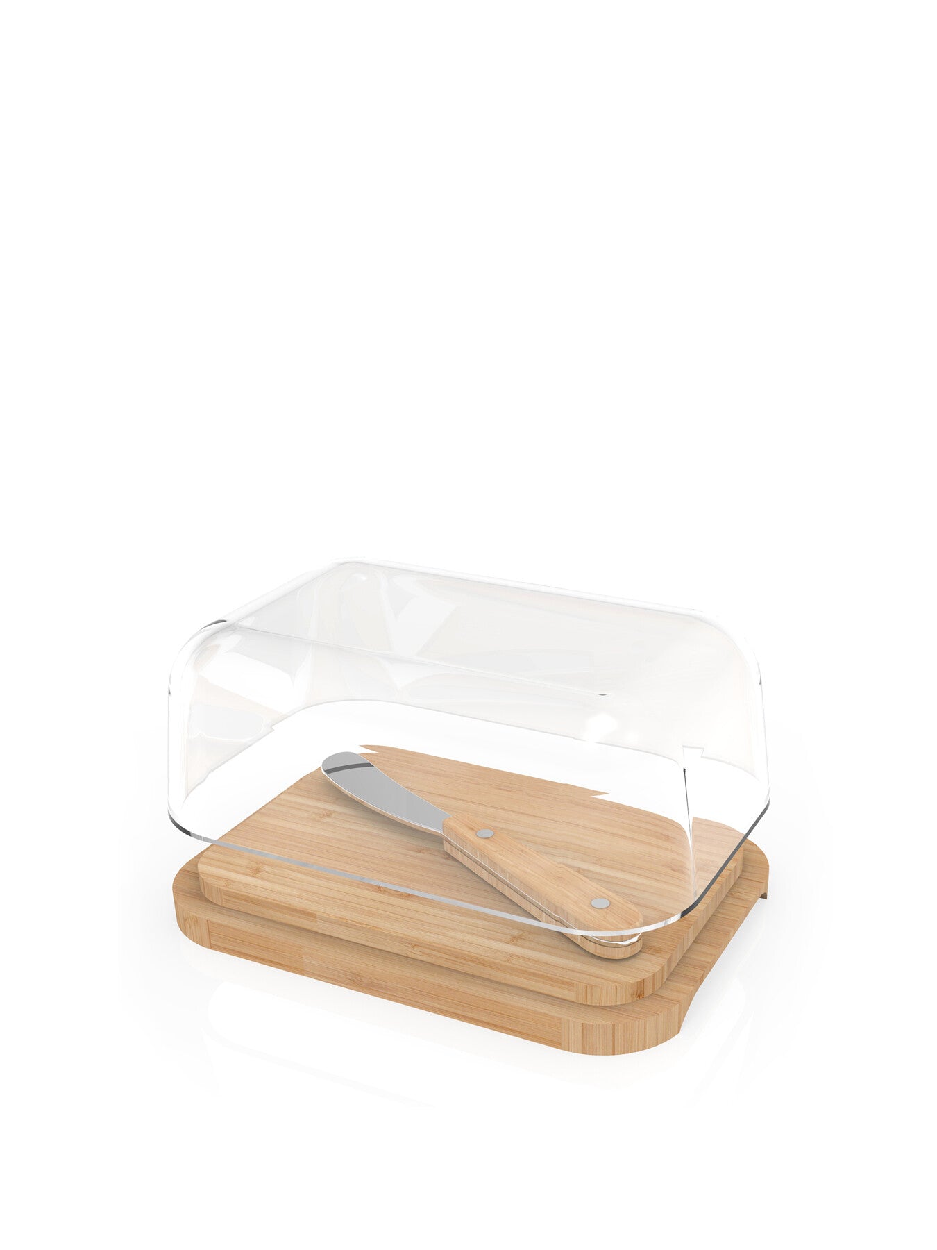StoreServe Glass Butter Dish with Bamboo Base and Spreader