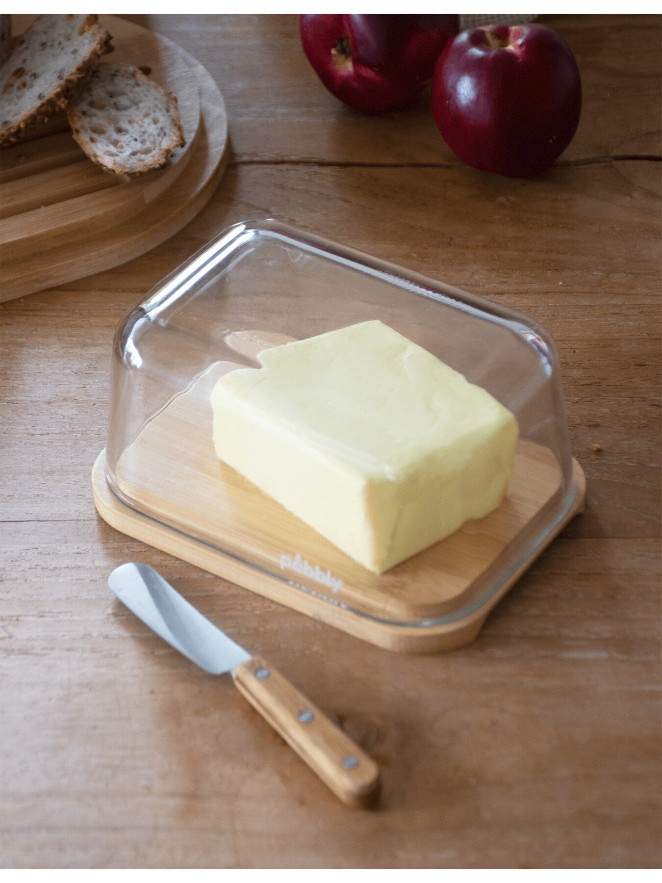 StoreServe Glass Butter Dish with Bamboo Base and Spreader