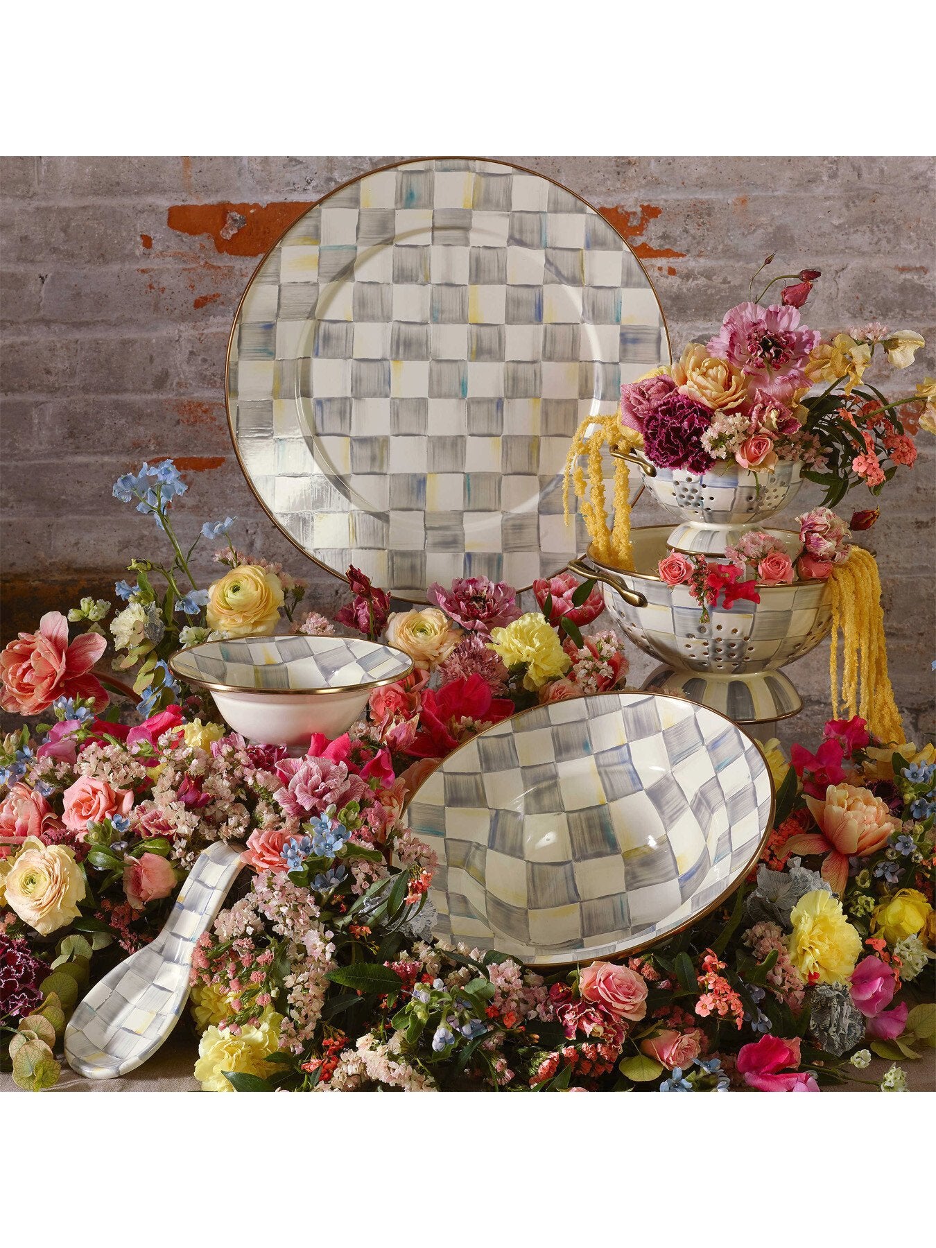 Sterling Check Enamel Spoon Rest