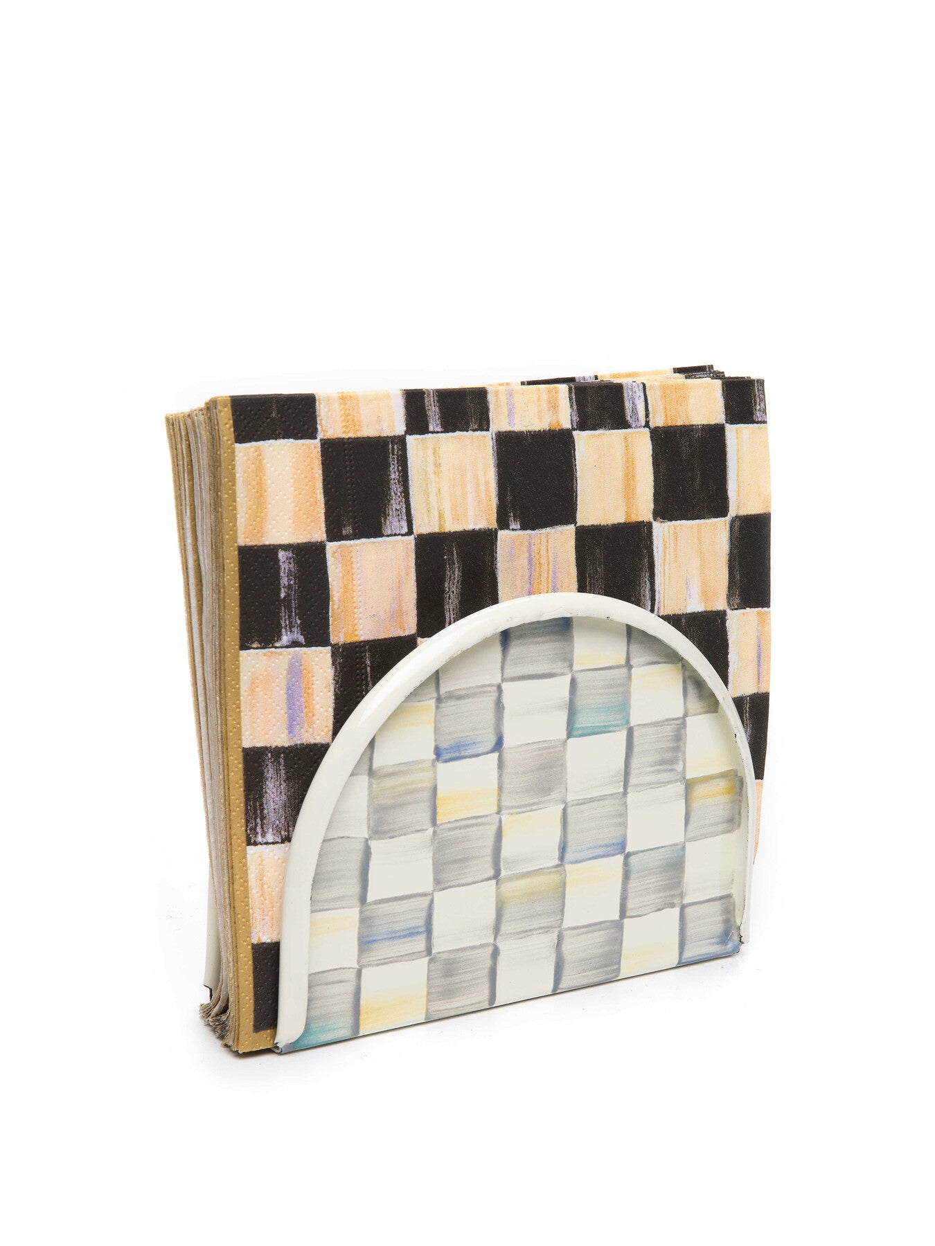 Sterling Check Enamel Napkin Holder