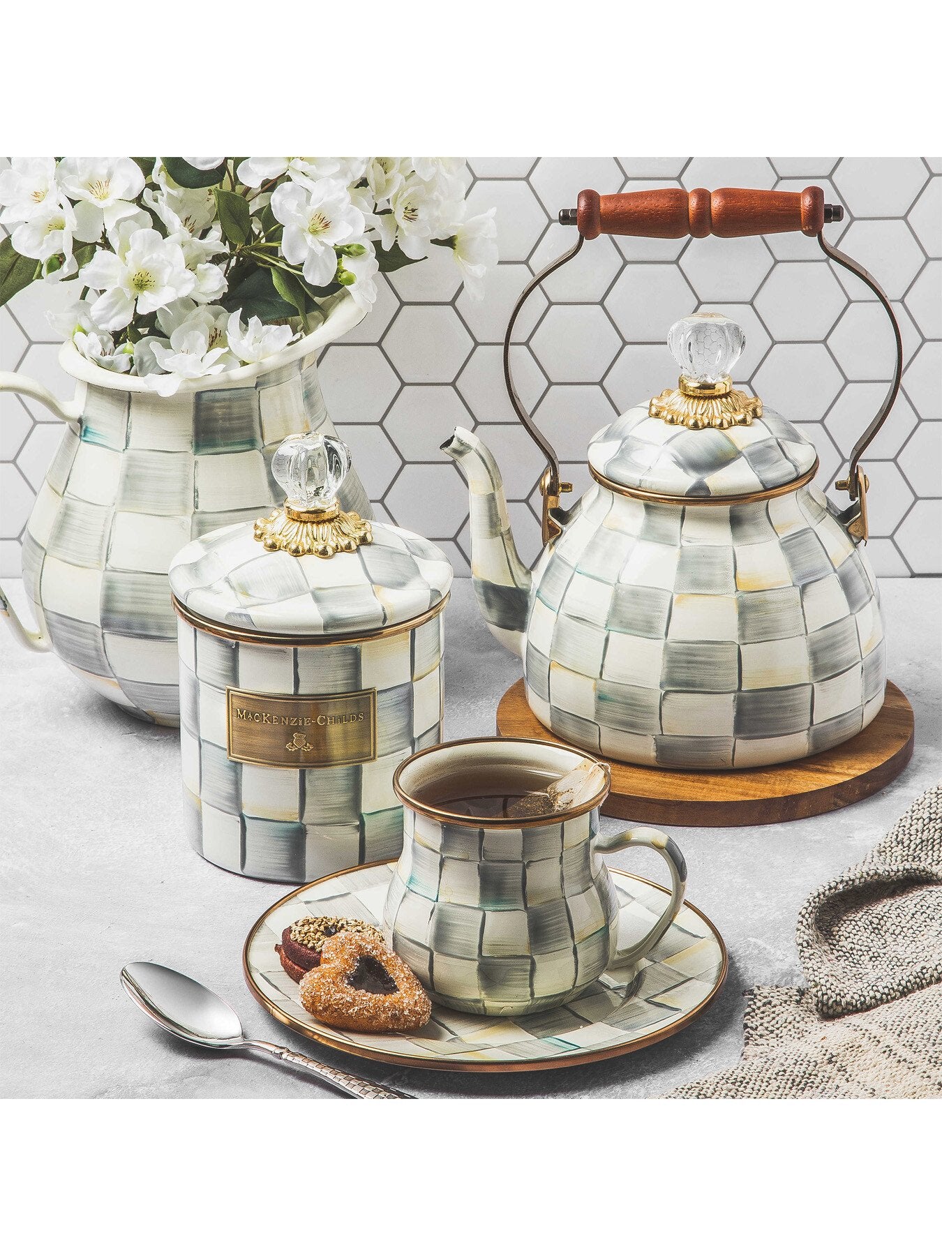 Sterling Check Enamel Canister - Small