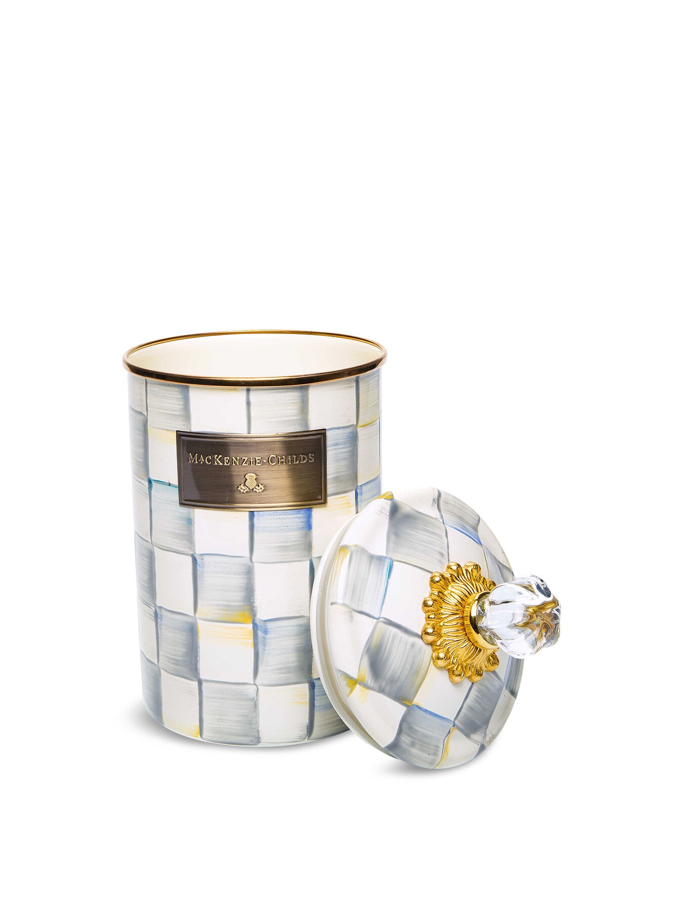 Sterling Check Enamel Canister - Large