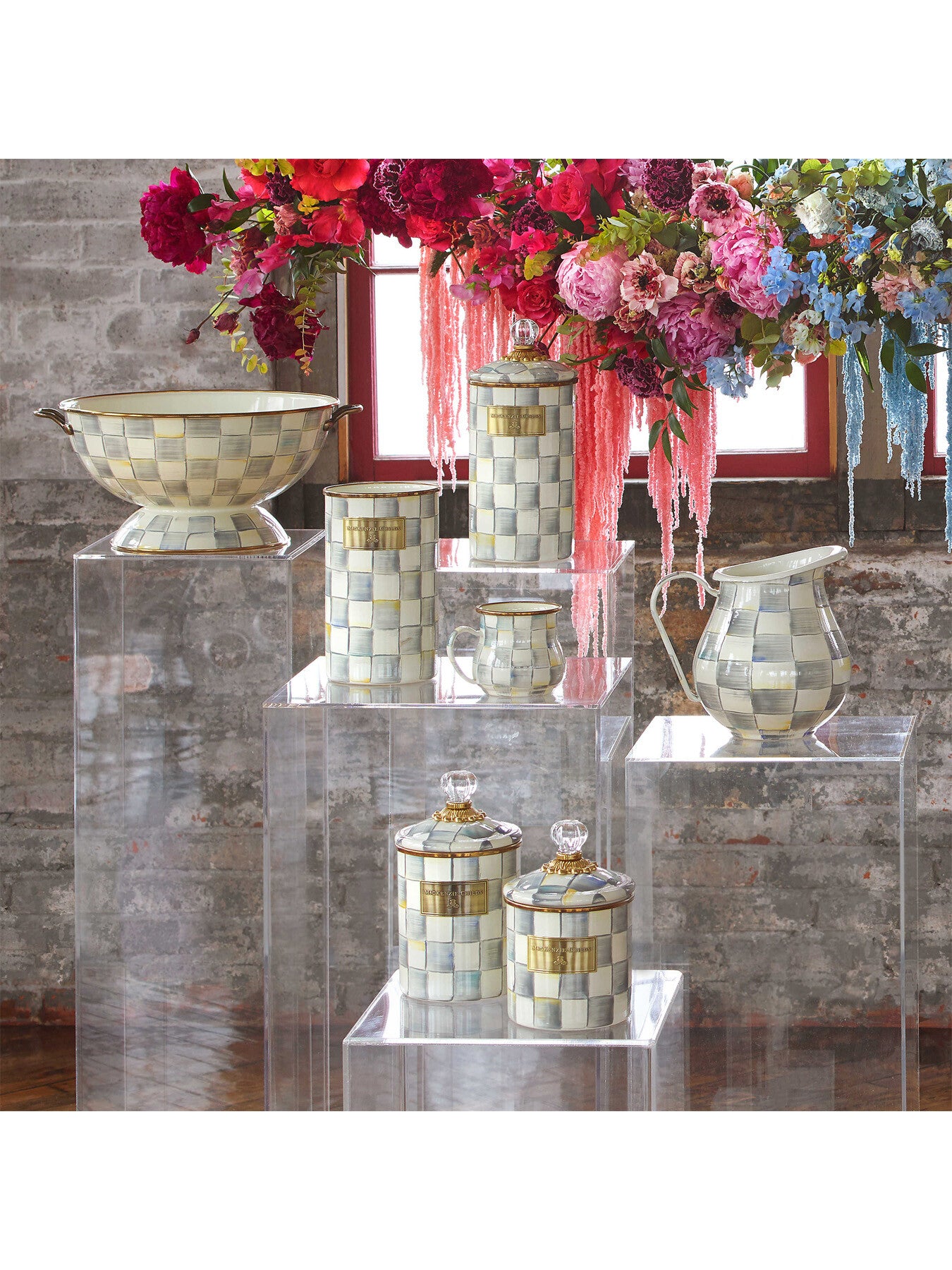 Sterling Check Enamel Canister - Large