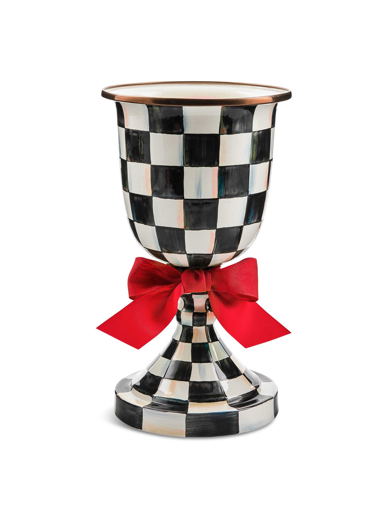 Courtly Check Enamel Pedestal Vase - Red Bow