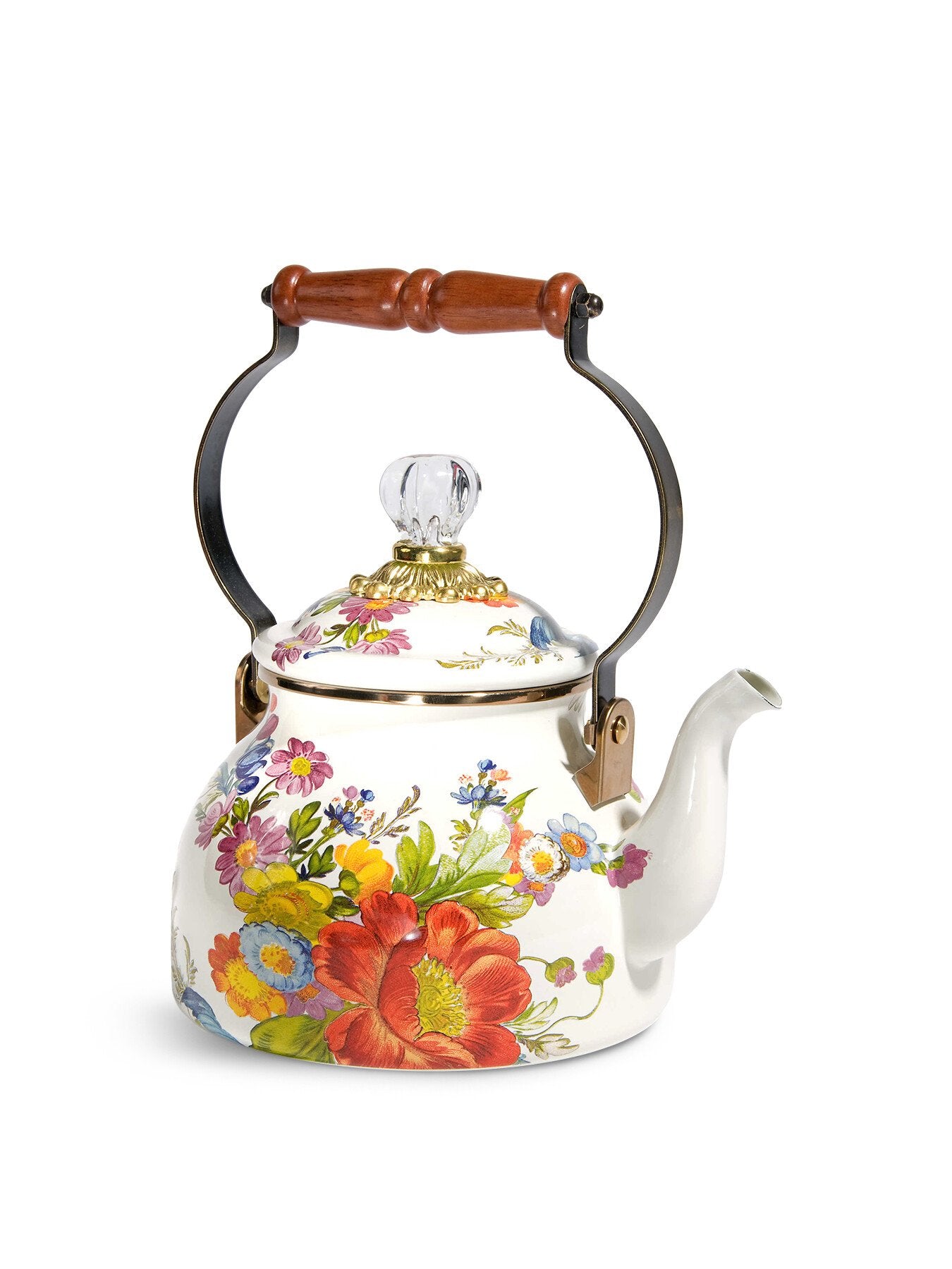 Flower Market 2 Quart Tea Kettle - White
