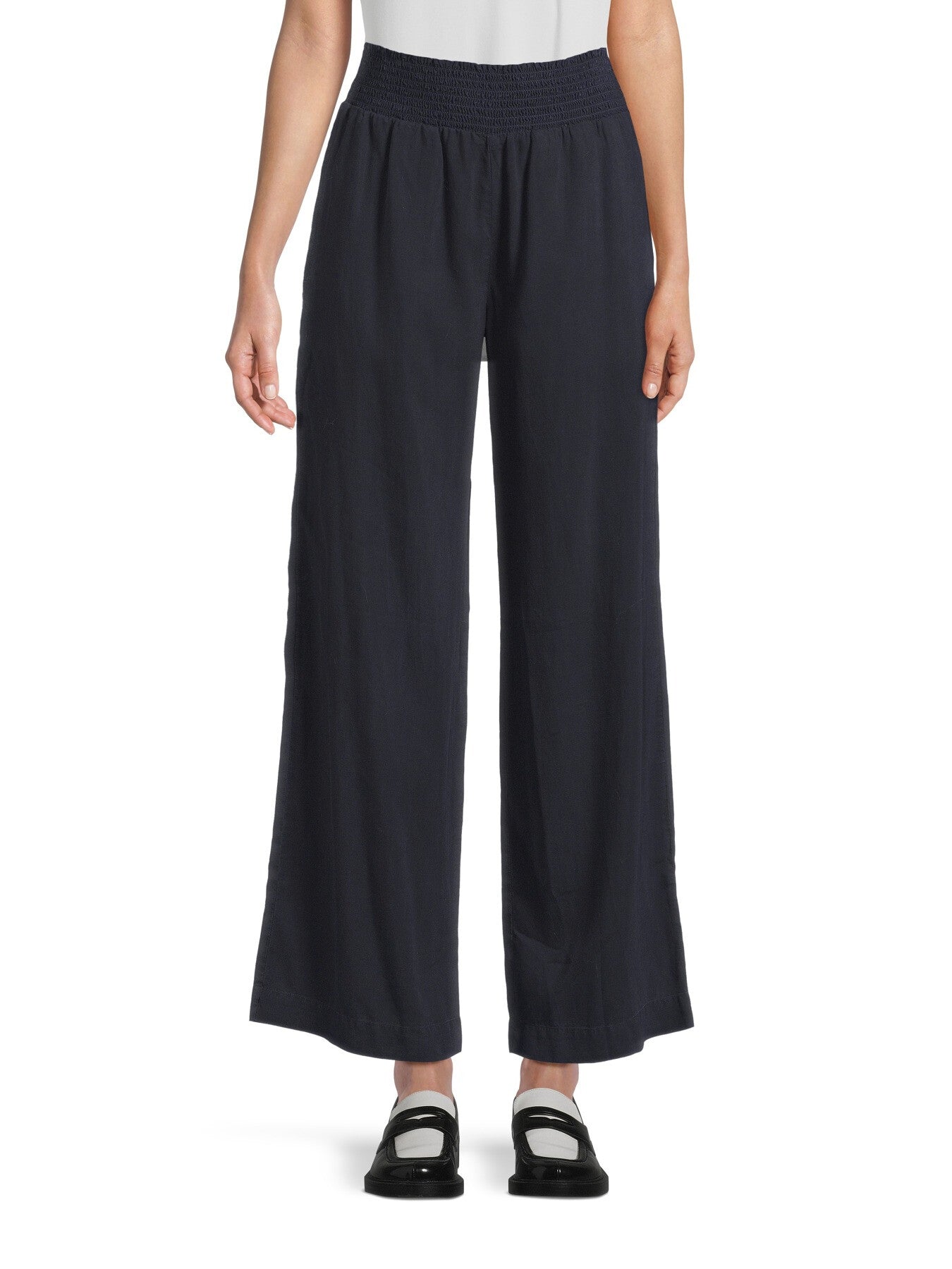 Smocked Waist Wide Leg Trousers