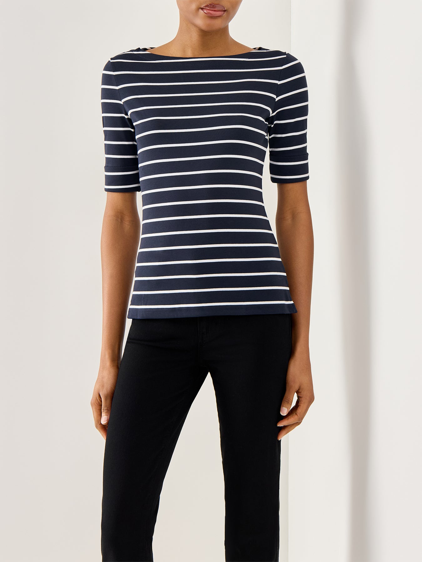 Judy Elbow Sleeve Top Lauren Navy White