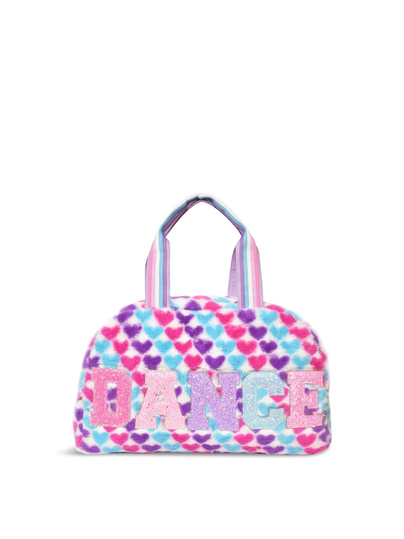 DANCE HEART PRINT FAUX FUR MEDIUM DUFFLE BAG