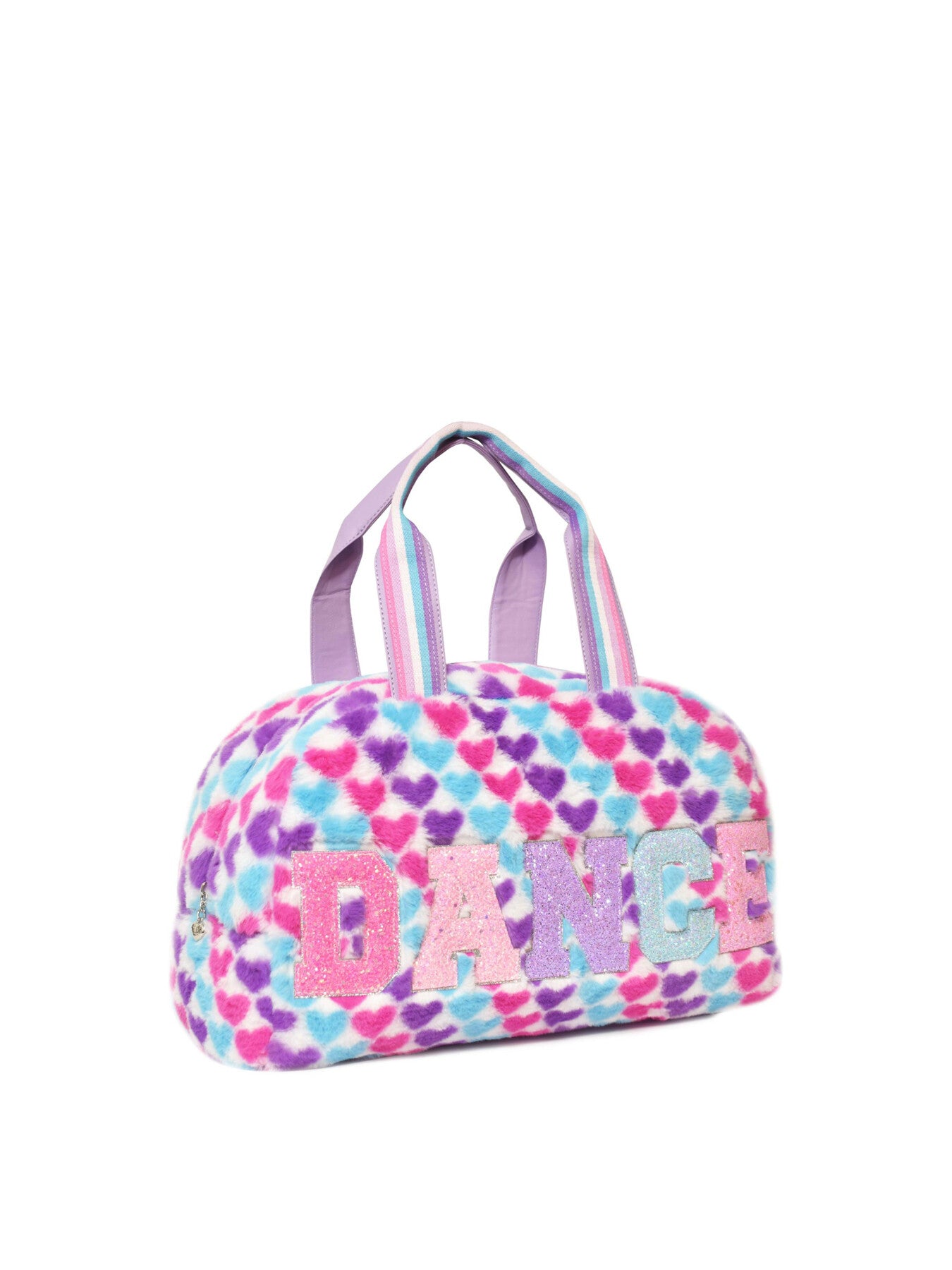 DANCE HEART PRINT FAUX FUR MEDIUM DUFFLE BAG