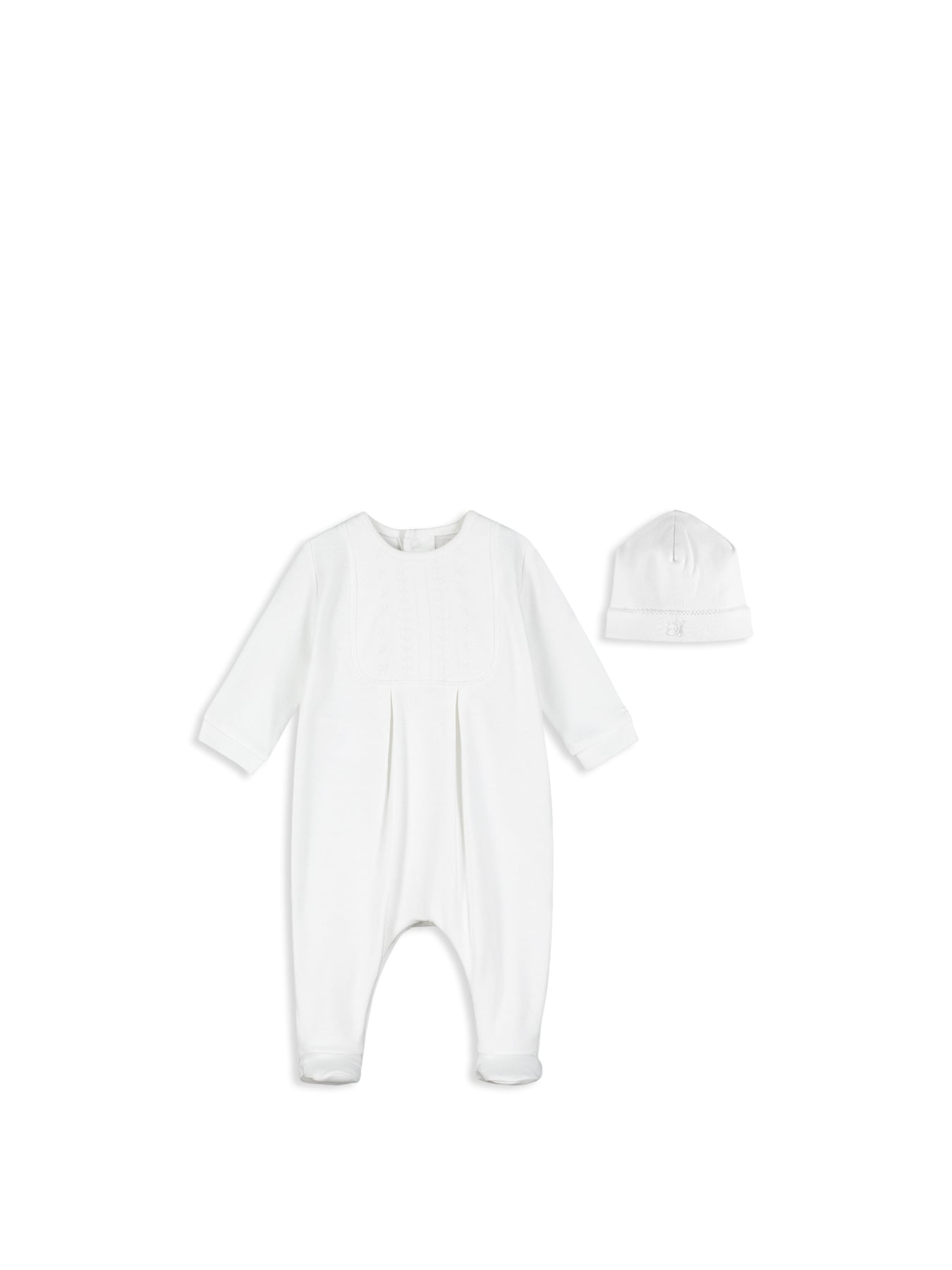 Mallory Interlock AIO with feet Embroidered Yoke and Hat White