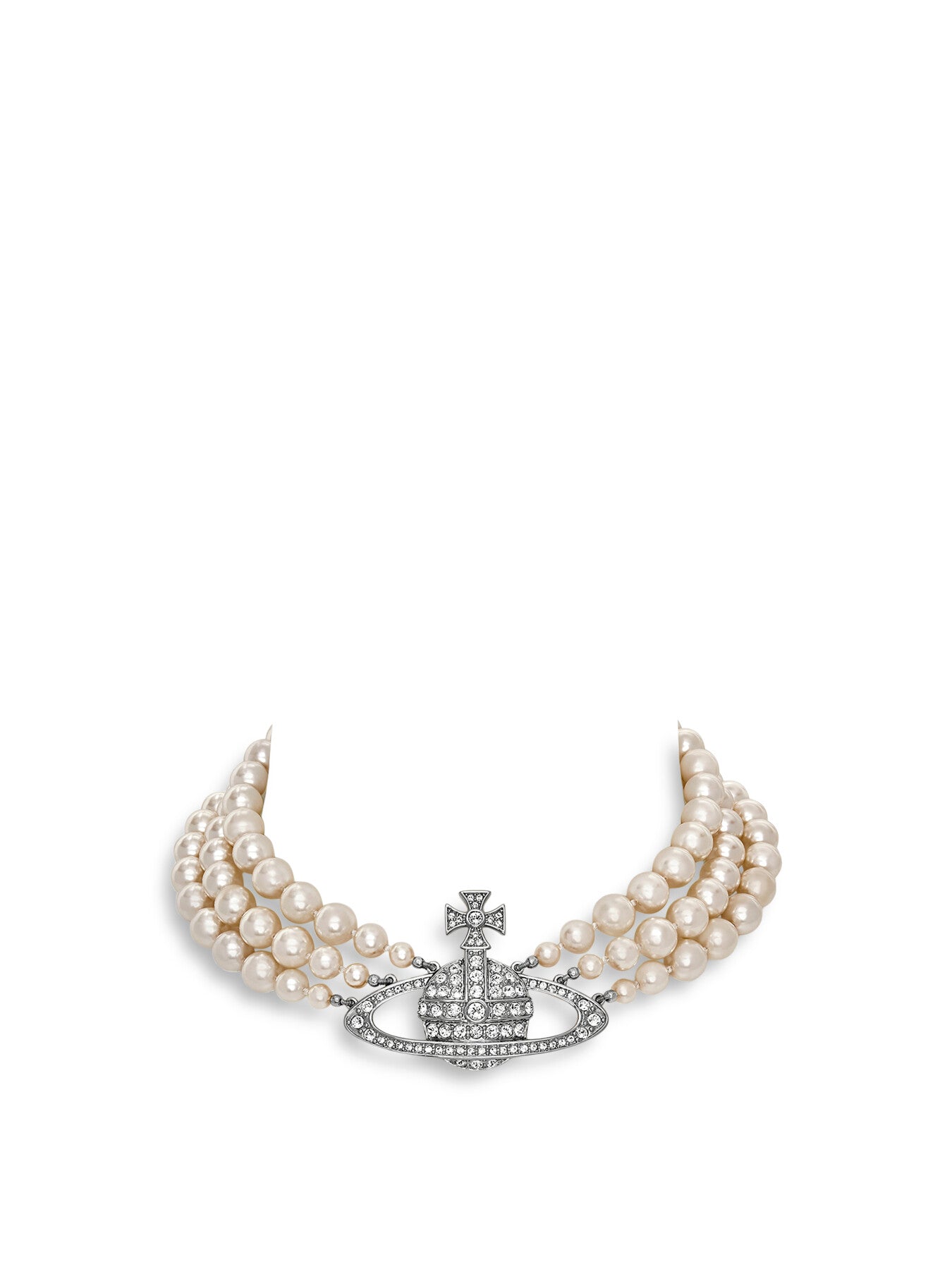 Three Row Orb Pearl Detail Necklace