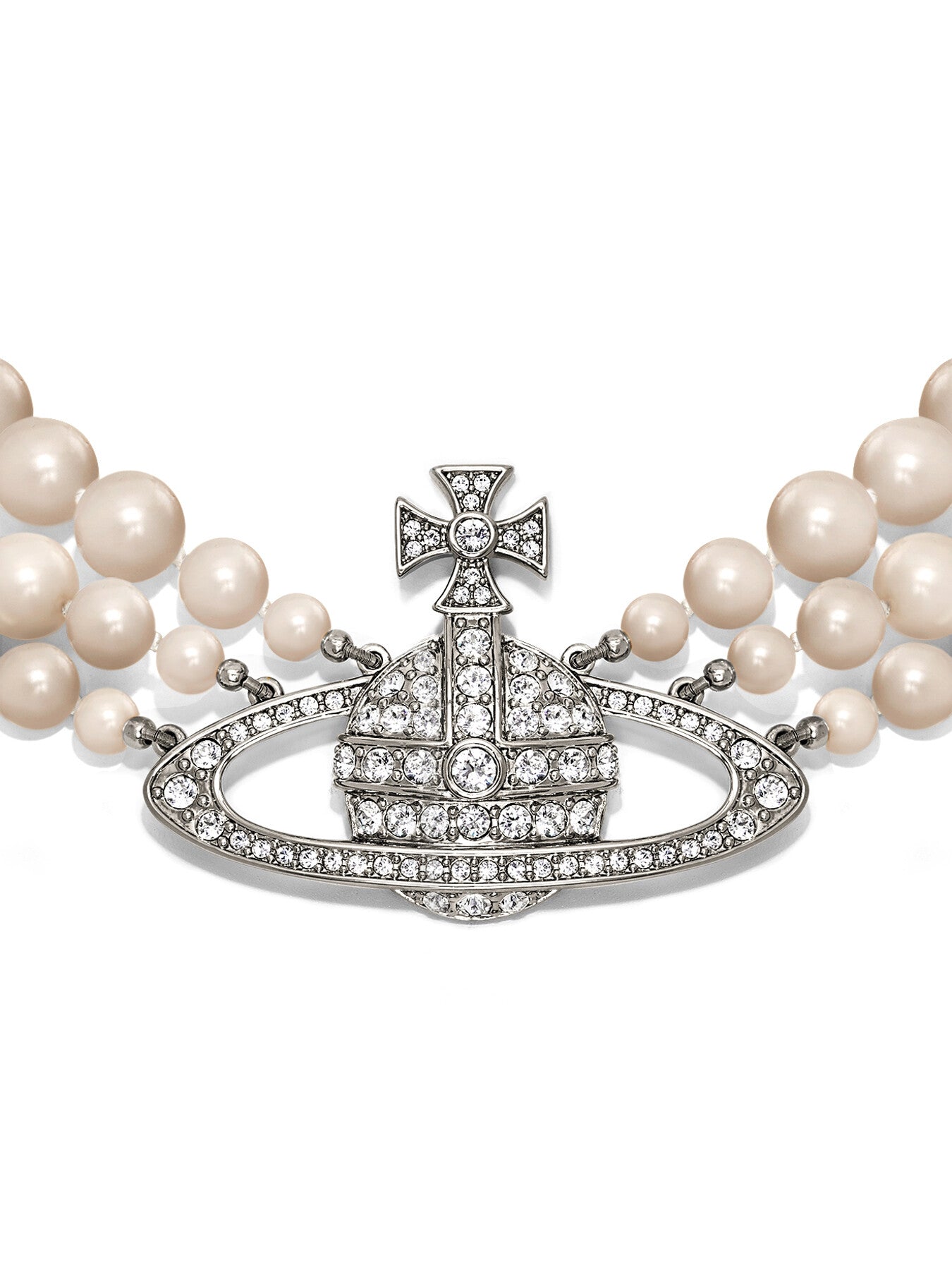 Three Row Orb Pearl Detail Necklace