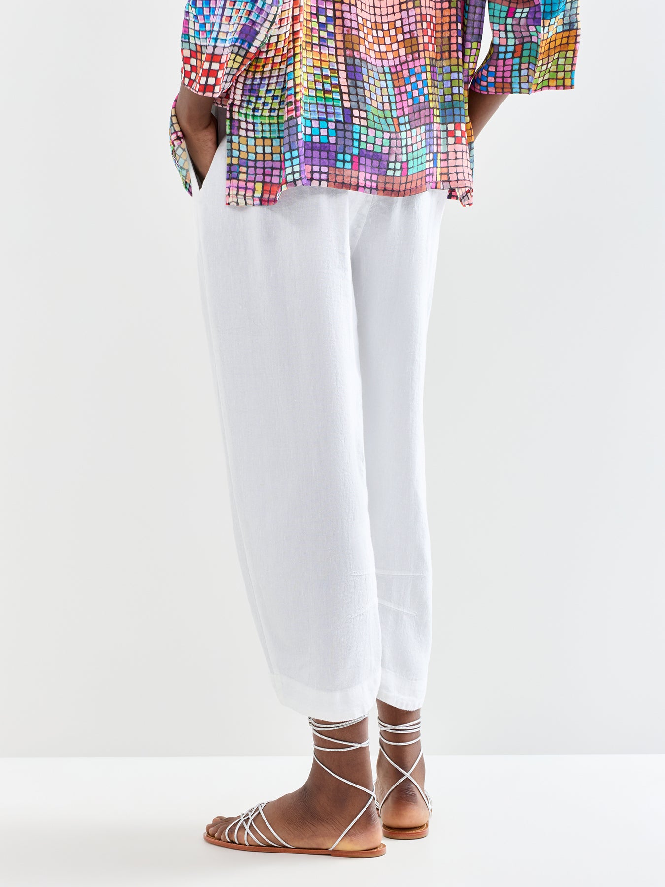 Heavy Twisted Linen Bubble Trousers White