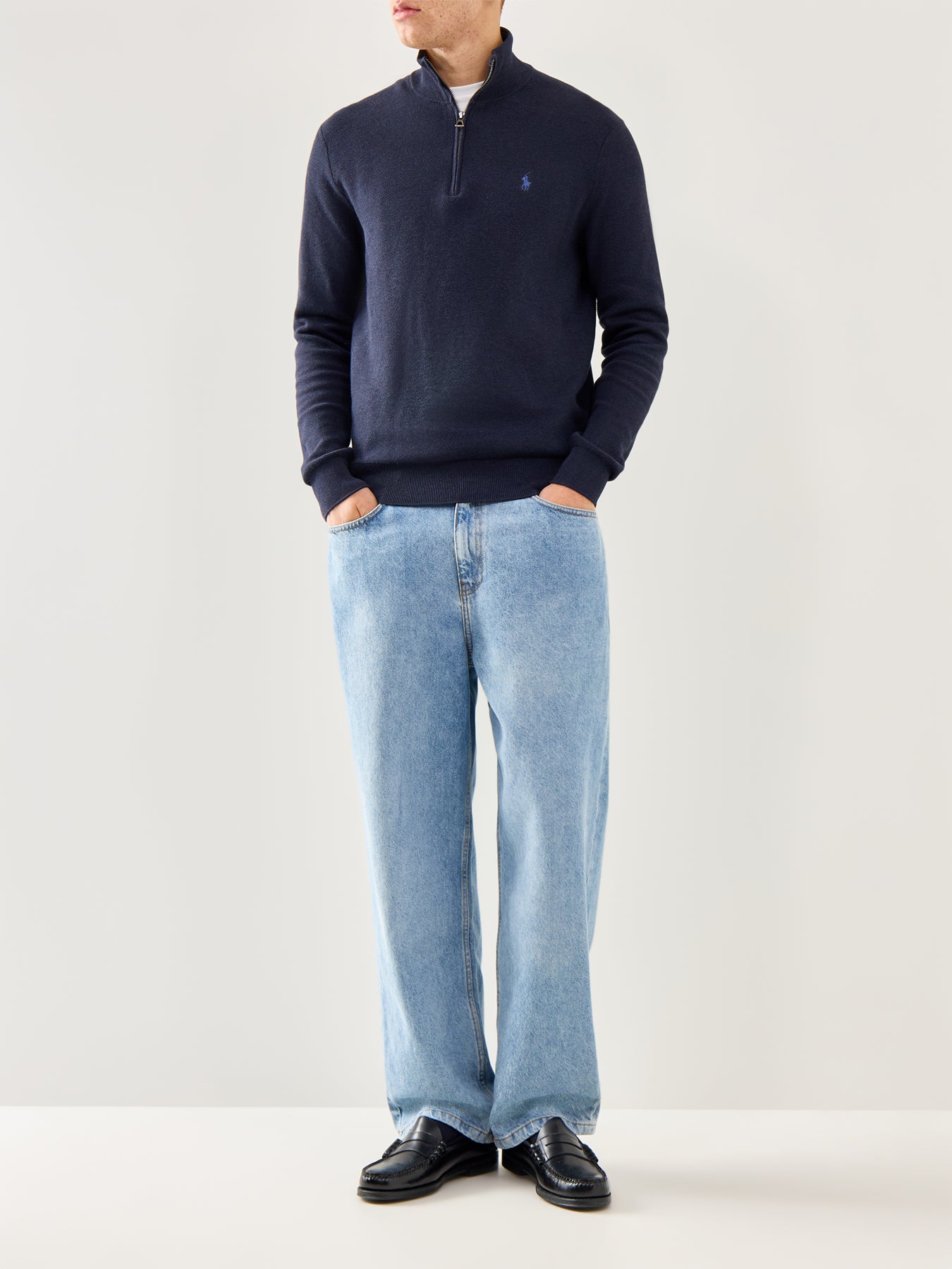Pique Textured 1/4 Zip Knit Navy