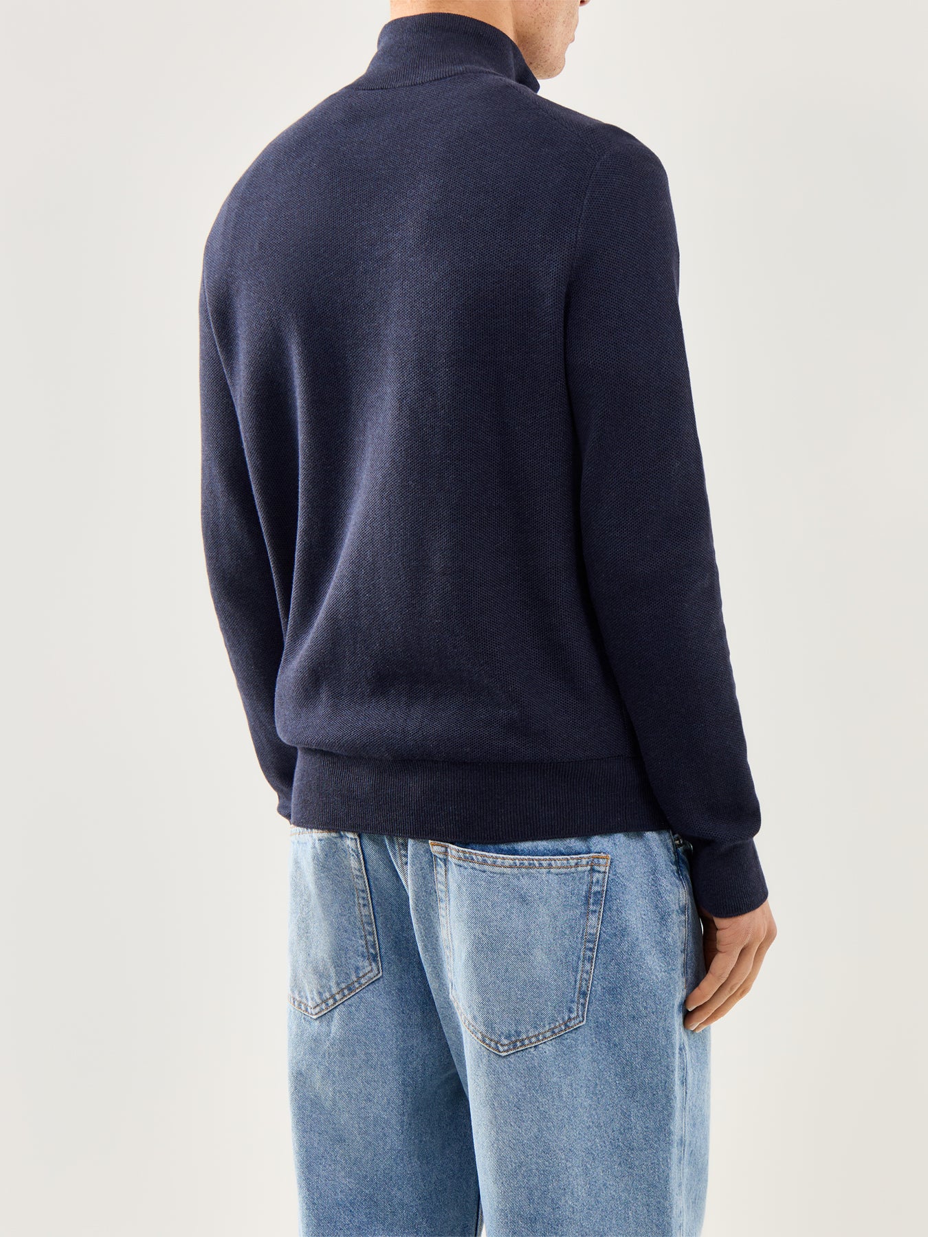 Pique Textured 1/4 Zip Knit Navy