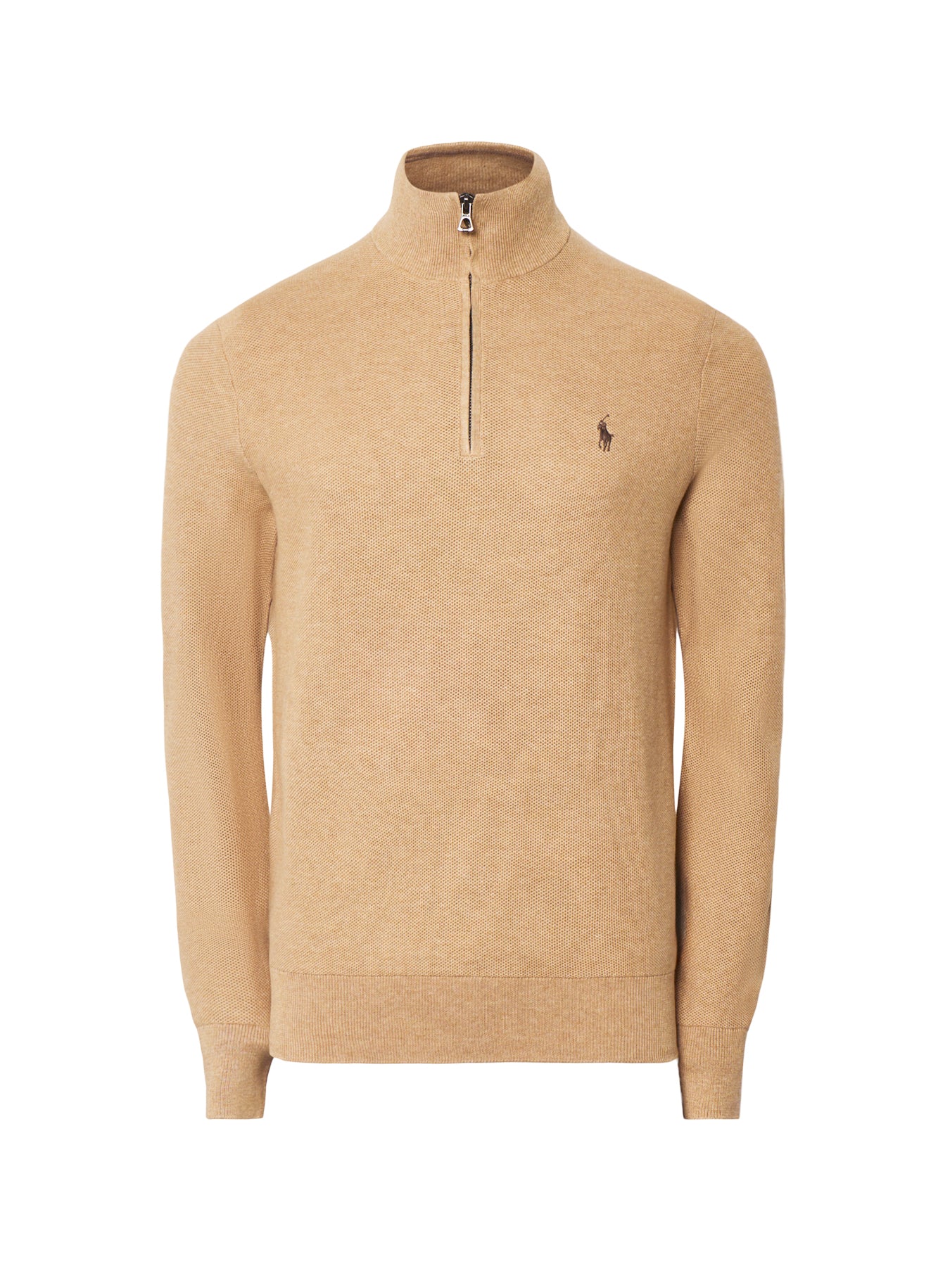 Pique Textured 1/4 Zip Knit Brown