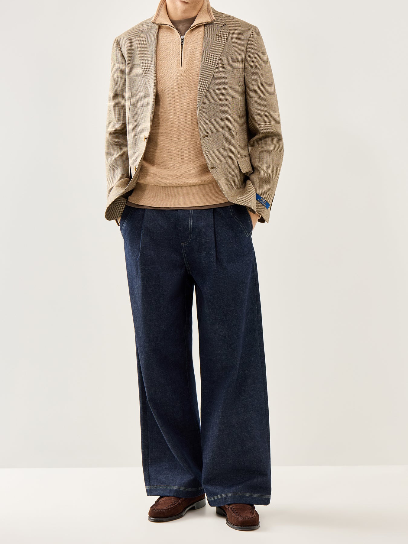 Pique Textured 1/4 Zip Knit Brown