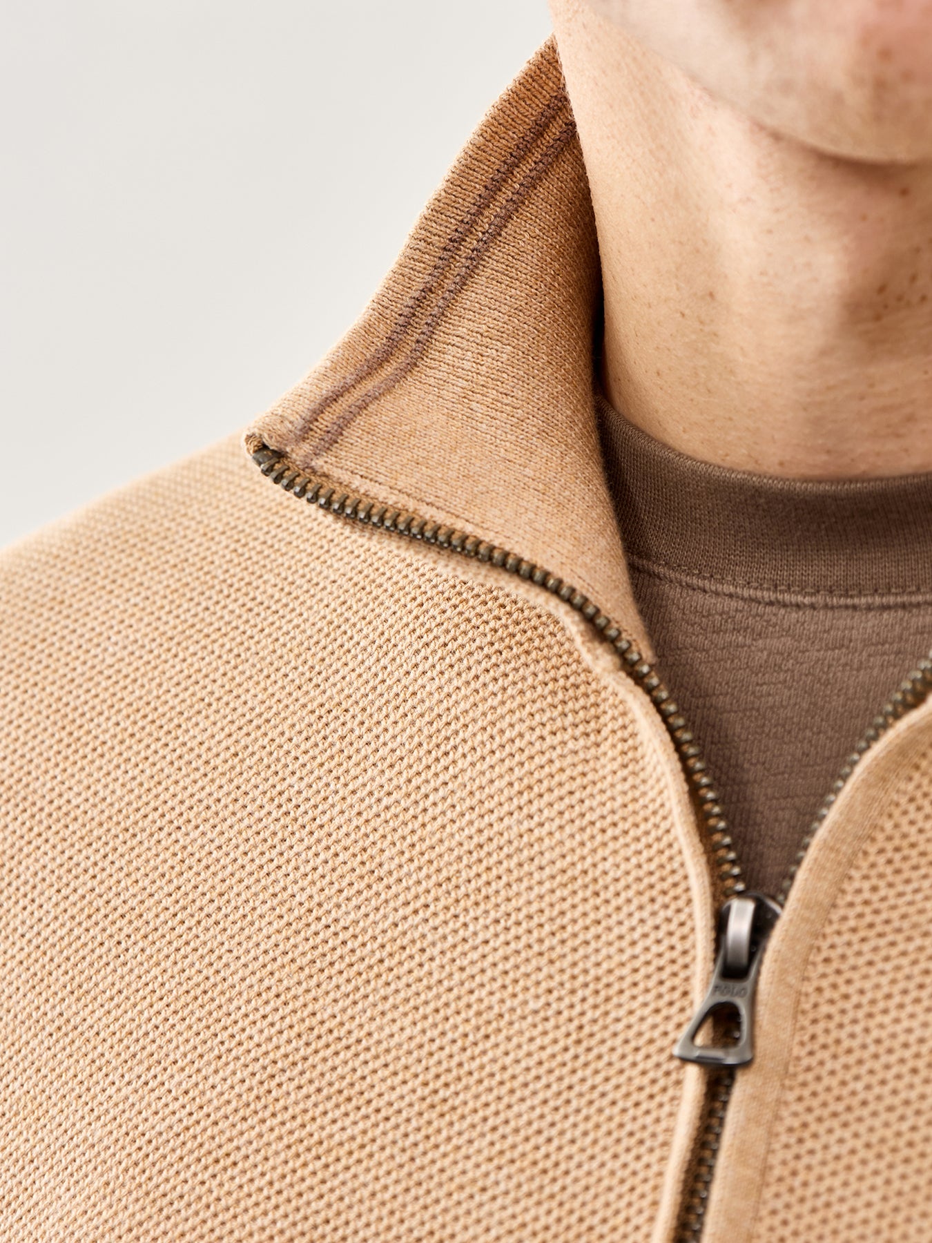 Pique Textured 1/4 Zip Knit Brown